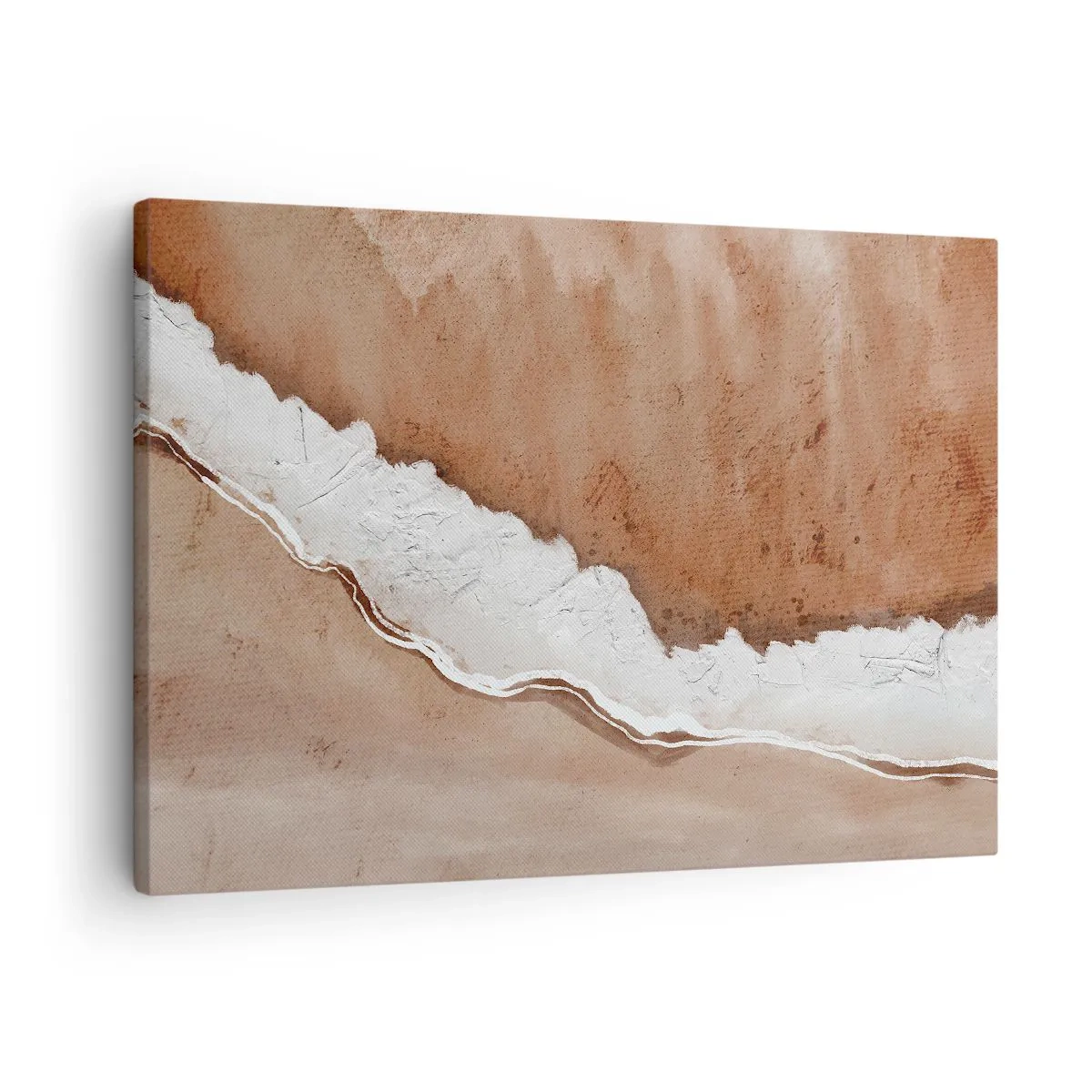 Schilderen op canvas - Zandtextuur met witte accenten - 70x50cm - In aardetinten - Moderne wanddecoratie voor woonkamer en slaapkamer ARTTOR