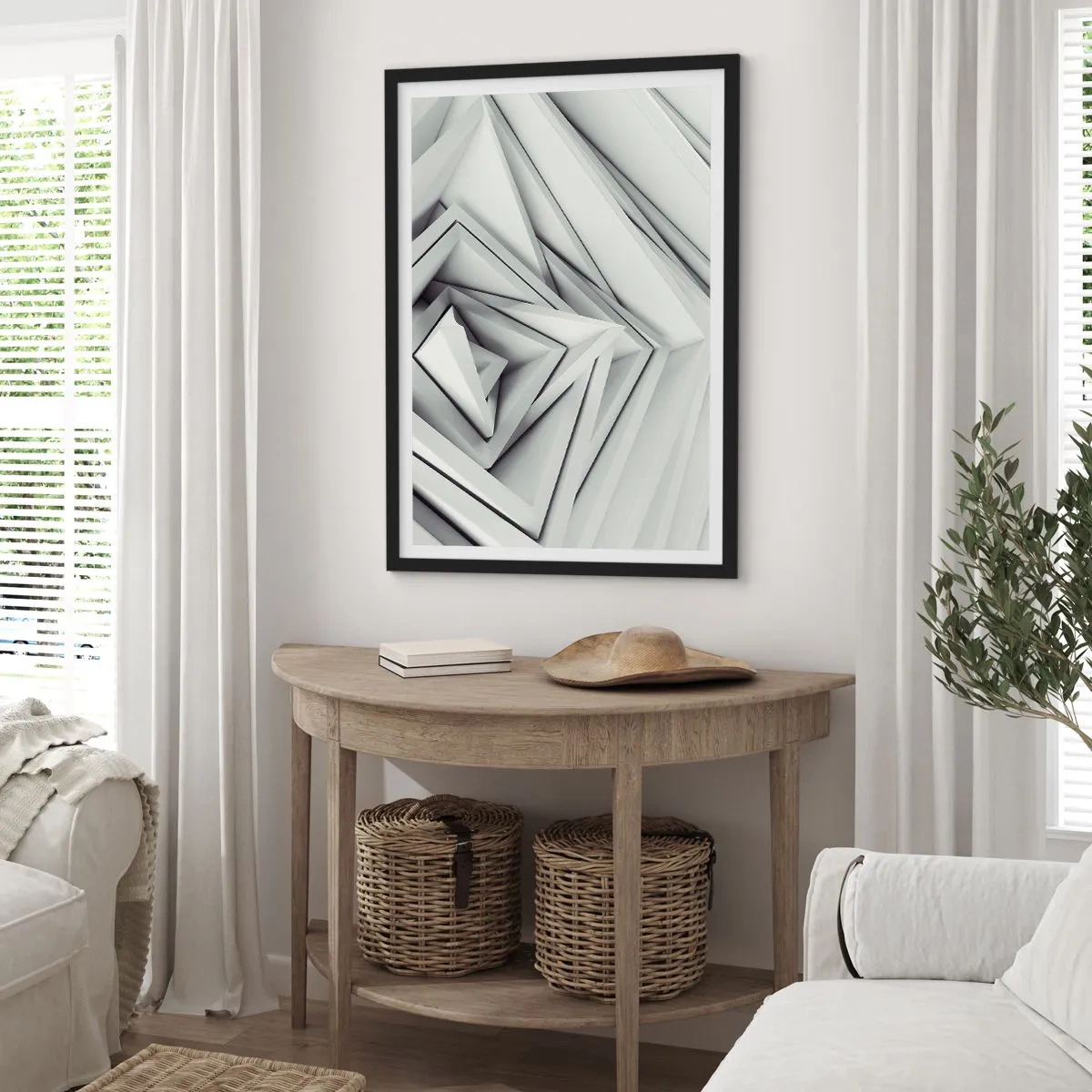 Poster in een zwarte lijst - Abstracte compositie van geometrische driehoeken in 3D - 50x70cm - Scherpe hoeken knoppen - Moderne wanddecoratie voor woonkamer en slaapkamer ARTTOR
