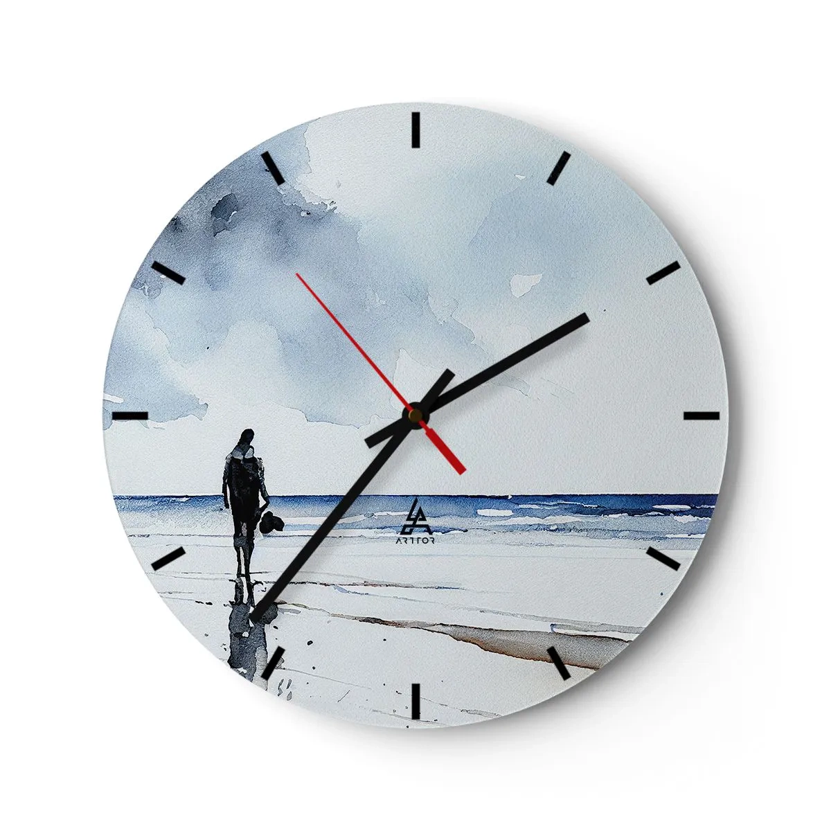 Wandklok - Klok - Een figuur op het strand kijkt uit over de zee - 30x30cm - Gesprek met de zee - Moderne wanddecoratie voor woonkamer, keuken en slaapkamer ARTTOR