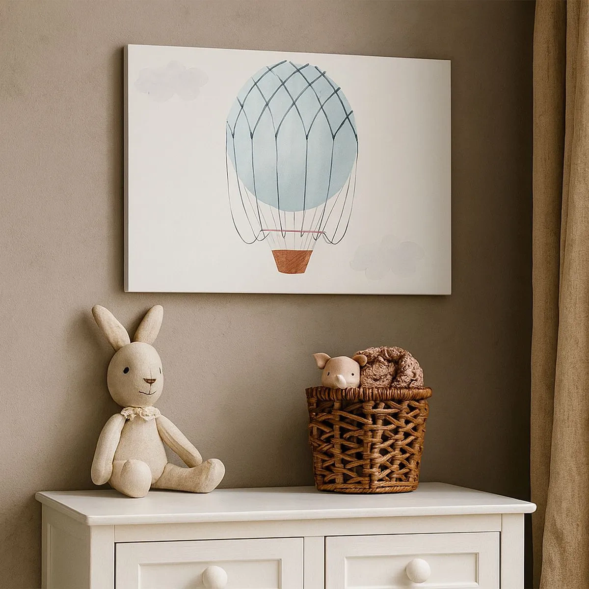 Schilderen op canvas - Een met de hand beschilderde ballon tegen een achtergrond van delicate wolken. - 70x50cm - Hekemaal in de wolken - Moderne wanddecoratie voor woonkamer en slaapkamer ARTTOR