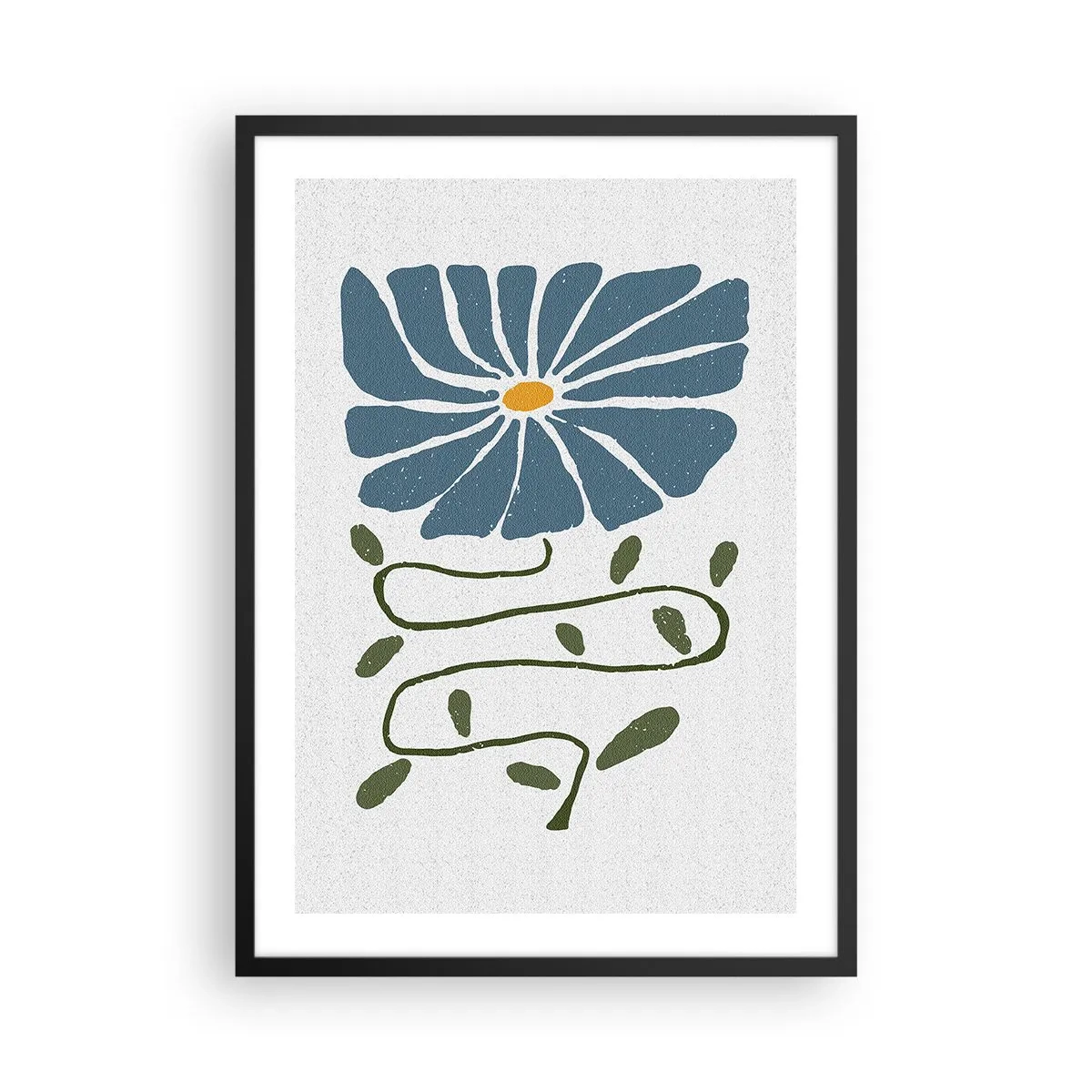 Poster in een zwarte lijst - Een blauwe bloem met een kronkelende stengel op een lichte achtergrond - 50x70cm - Van een tak tot een bloem - Moderne wanddecoratie voor woonkamer en slaapkamer ARTTOR