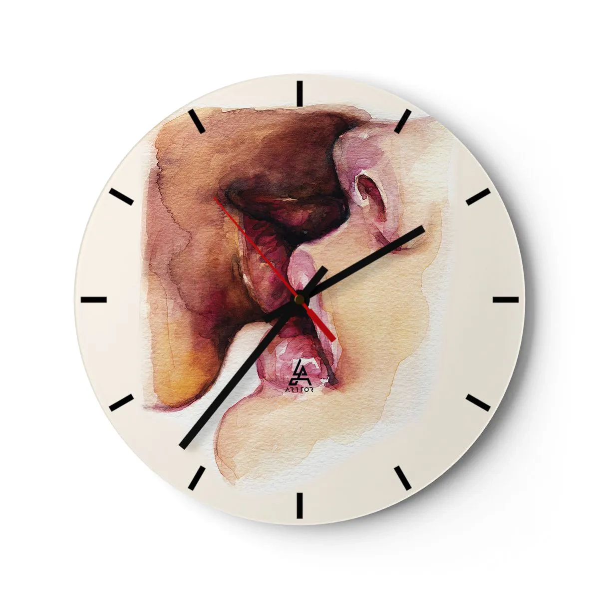 Wandklok - Klok - Een kus van twee gezichten in aquarelstijl - 30x30cm - Zoals dag en nacht, aarde en lucht - Moderne wanddecoratie voor woonkamer, keuken en slaapkamer ARTTOR