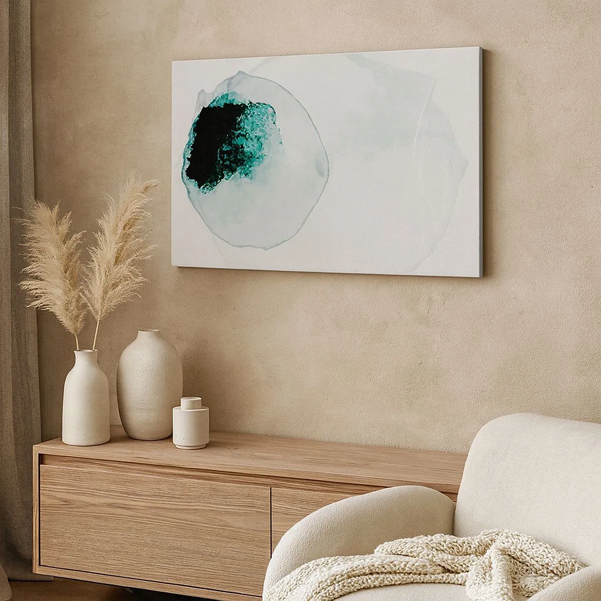 Schilderen op canvas - Abstracte waterdruppel met tinten groen en zwart - 70x50cm - In een druppel water - Moderne wanddecoratie voor woonkamer en slaapkamer ARTTOR