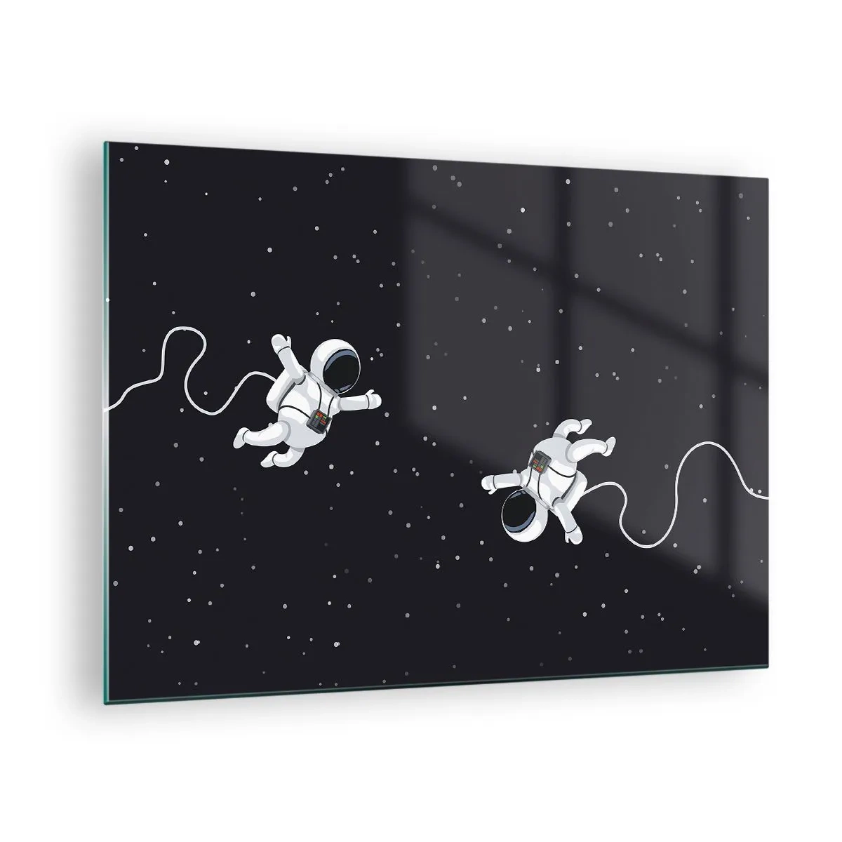 Schilderen op glas - Twee astronauten zweven in de ruimte - 70x50cm - Kosmische dans - Moderne wanddecoratie voor woonkamer en slaapkamer ARTTOR