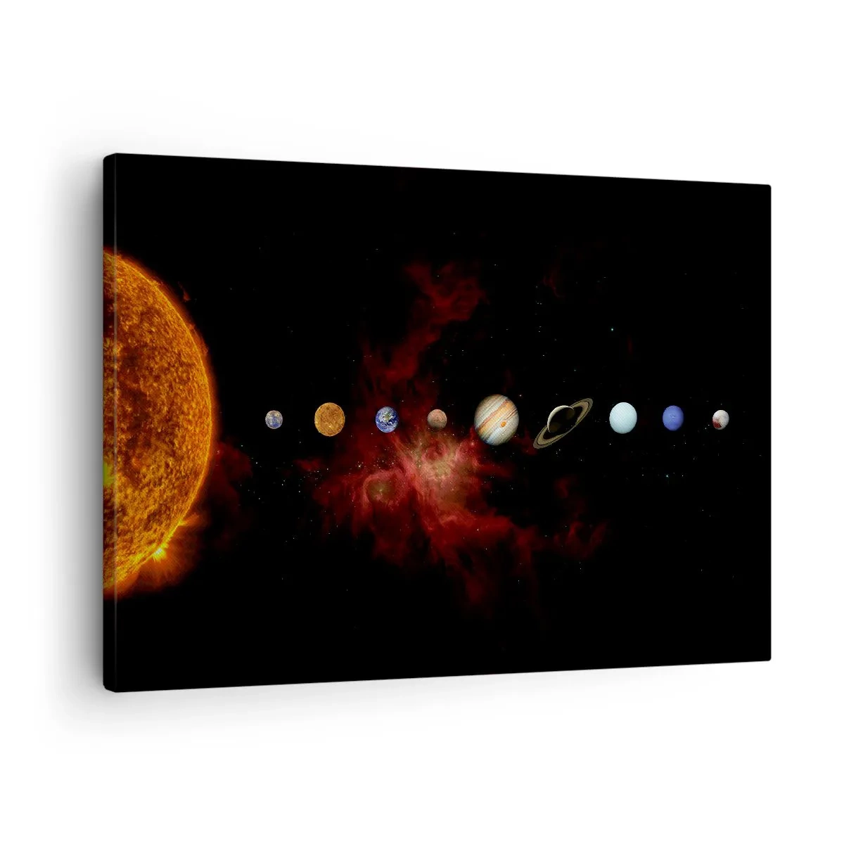 Schilderen op canvas - Het zonnestelsel met planeten tegen de achtergrond van de ruimte - 70x50cm - Onze buurt - Moderne wanddecoratie voor woonkamer en slaapkamer ARTTOR