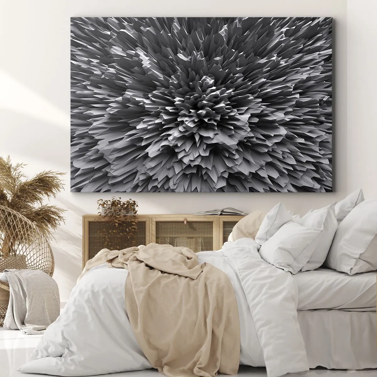 Schilderen op canvas - Abstracte structuur in grijstinten - 70x50cm - Strikter kan het niet - Moderne wanddecoratie voor woonkamer en slaapkamer ARTTOR