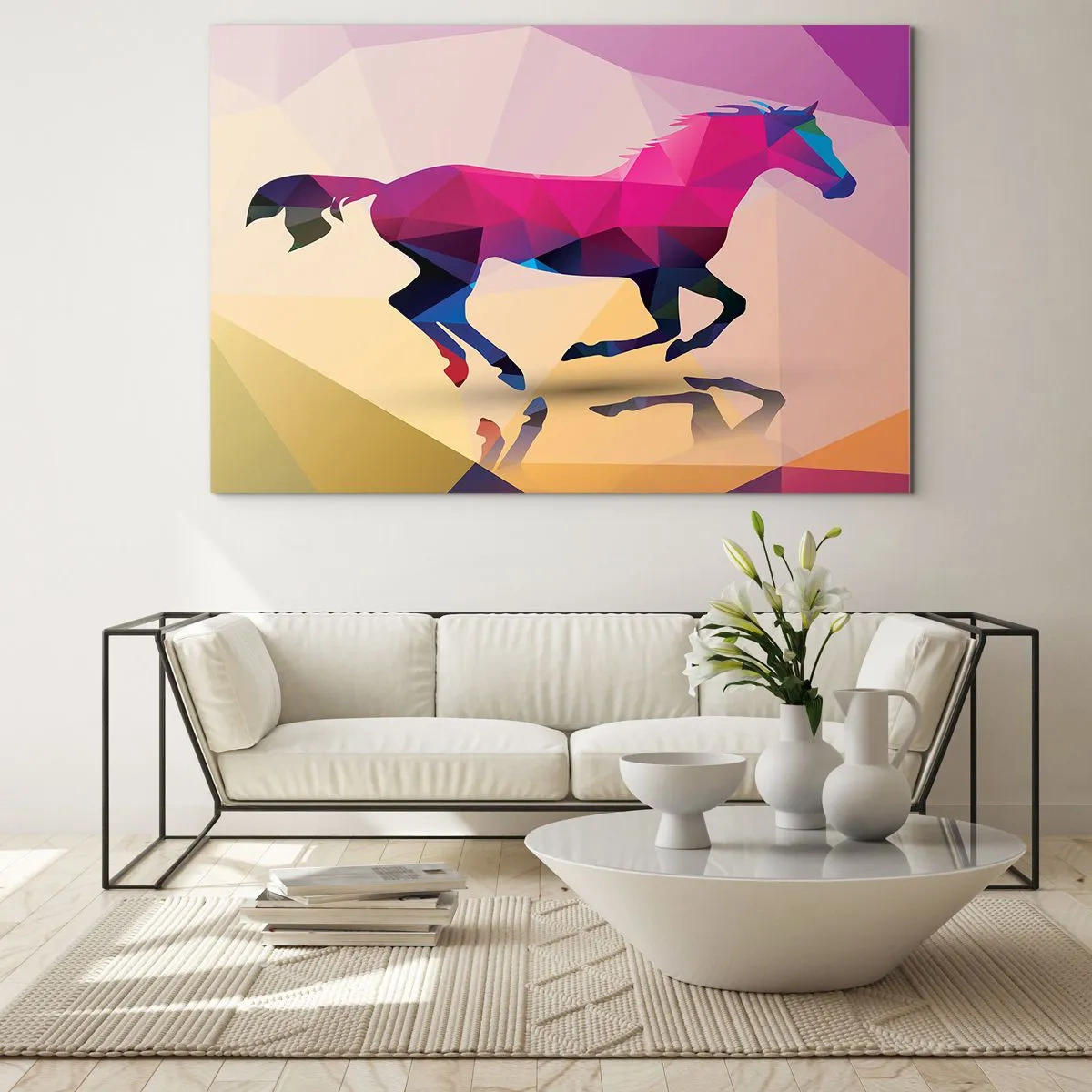 Schilderen op glas - Geometrisch paard in kleurrijke abstractie - 70x50cm - Kubisme leeft nog - Moderne wanddecoratie voor woonkamer en slaapkamer ARTTOR
