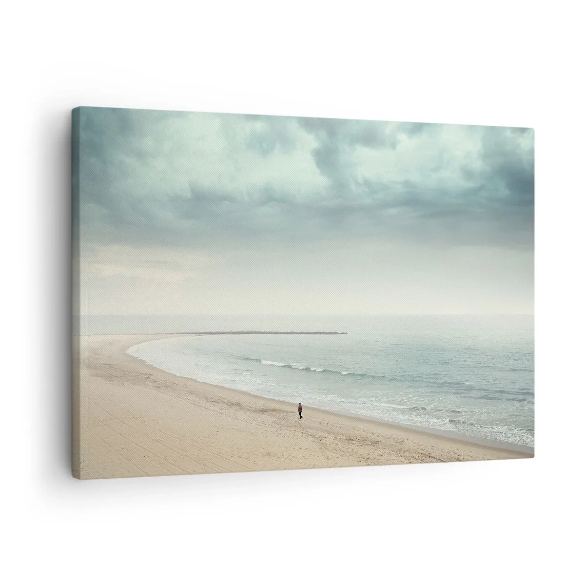 Schilderen op canvas - Een eenzame figuur op een verlaten strand aan een kalme zee - 70x50cm - op zoek naar vrede - Moderne wanddecoratie voor woonkamer en slaapkamer ARTTOR