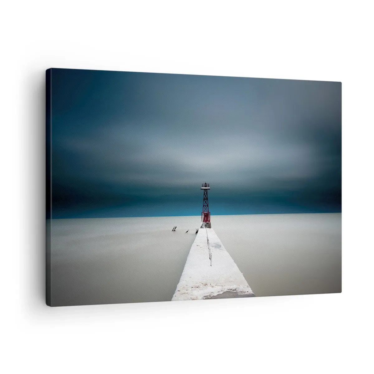 Schilderen op canvas - Een vuurtoren aan het einde van een betonnen pier in een ruig landschap - 70x50cm - Om de uitgestrektheid te ontmoeten - Moderne wanddecoratie voor woonkamer en slaapkamer ARTTOR