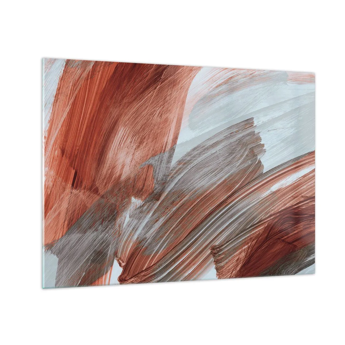 Schilderen op glas - Dynamische penseelstreken in warme herfstkleuren en koele blauwtinten. - 70x50cm - Herfst en winderige abstractie - Moderne wanddecoratie voor woonkamer en slaapkamer ARTTOR
