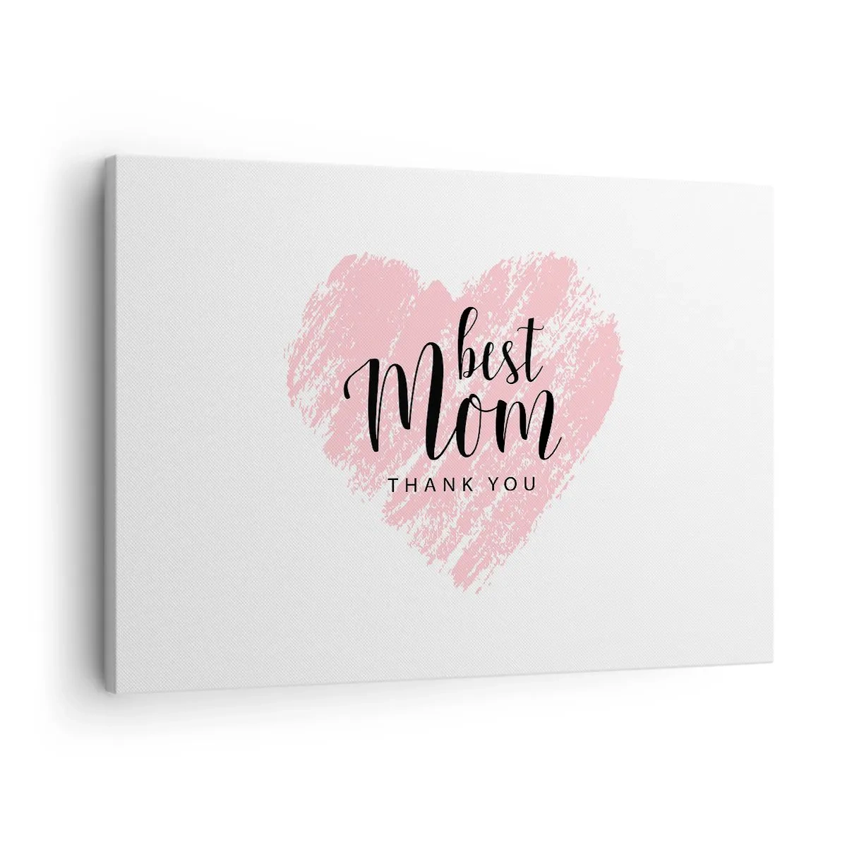 Schilderen op canvas - Roze hart met de tekst "Beste moeder, bedankt" op een witte achtergrond - 70x50cm - Altijd het juiste moment - Moderne wanddecoratie voor woonkamer en slaapkamer ARTTOR