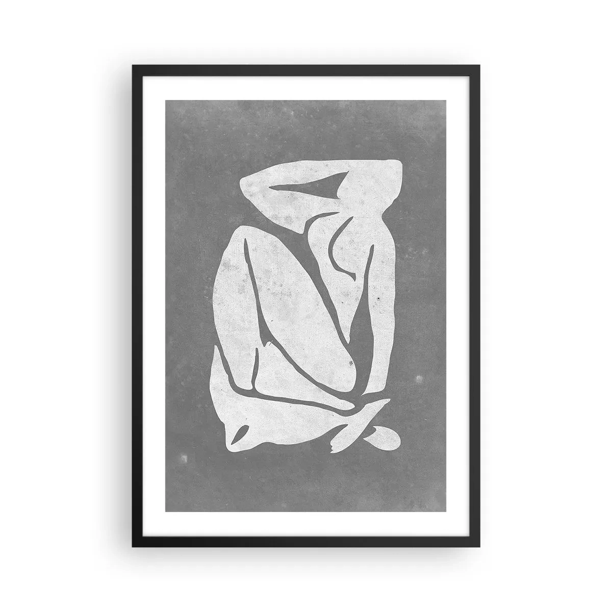 Poster in een zwarte lijst - Een minimalistisch silhouet van een vrouw in grijstinten - 50x70cm - In reflectie - Moderne wanddecoratie voor woonkamer en slaapkamer ARTTOR