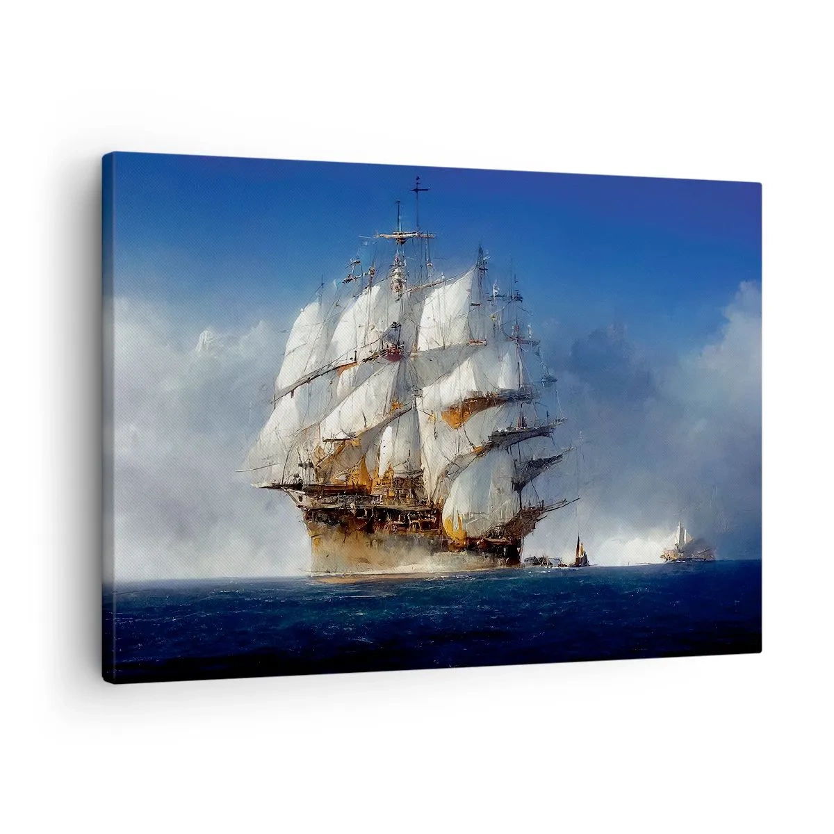 Schilderen op canvas - Een zeilschip op open zee onder een blauwe lucht - 70x50cm - The great glory! - Moderne wanddecoratie voor woonkamer en slaapkamer ARTTOR