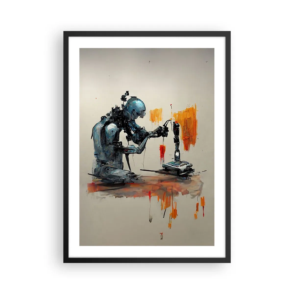 Poster in een zwarte lijst - Een cybernetische robot die kunst creëert. - 50x70cm - Morgen al… - Moderne wanddecoratie voor woonkamer en slaapkamer ARTTOR