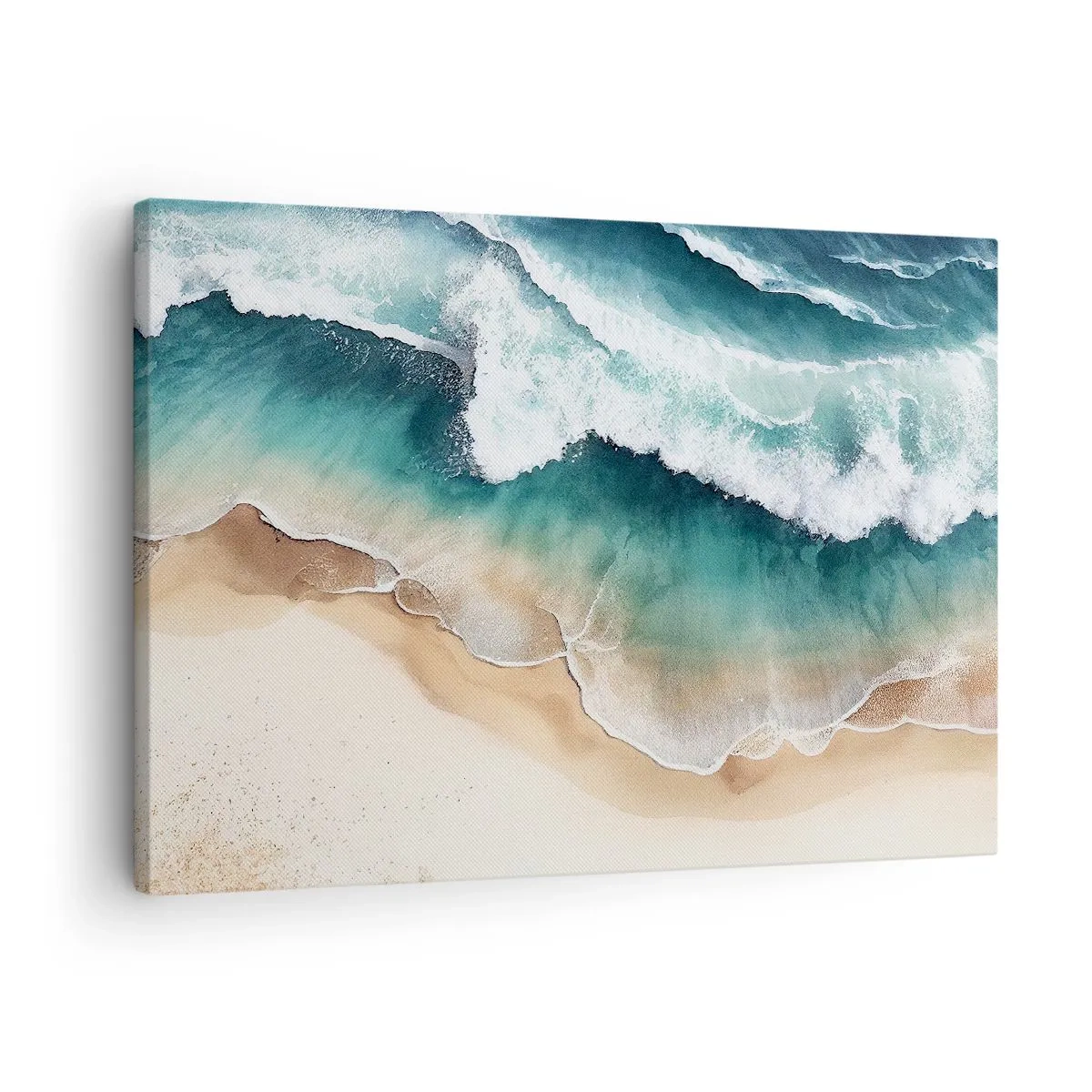 Schilderen op canvas - Uitzicht op het strand en de zeegolven in turquoise tinten - 70x50cm - De eeuwige ontmoeting - Moderne wanddecoratie voor woonkamer en slaapkamer ARTTOR