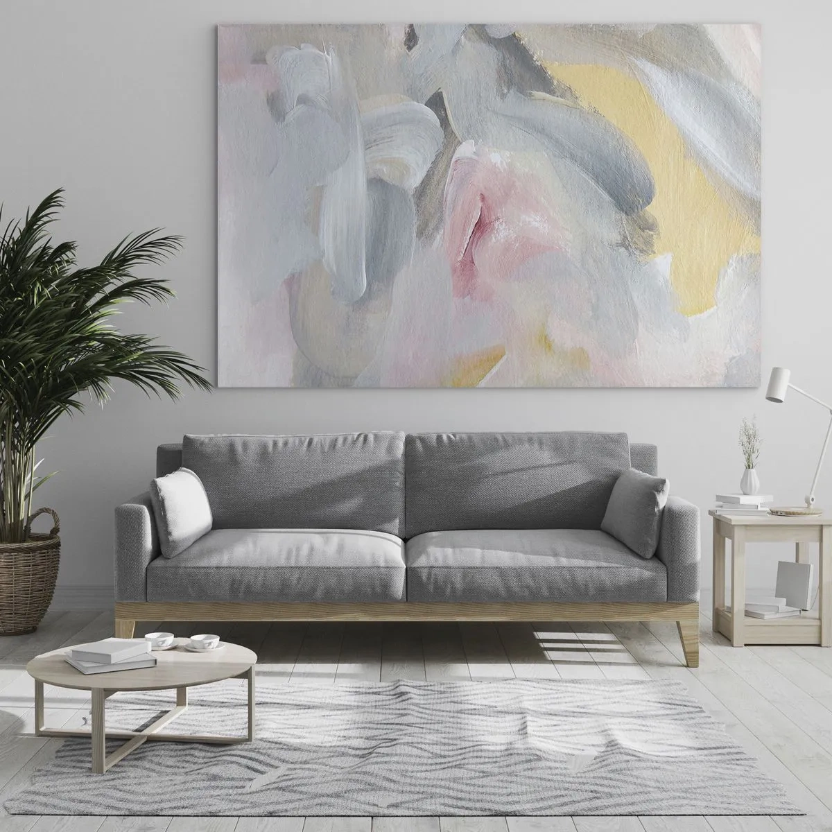Schilderen op glas - Abstracte compositie in pastelkleuren - 70x50cm - In een pastelkleurige wereld - Moderne wanddecoratie voor woonkamer en slaapkamer ARTTOR