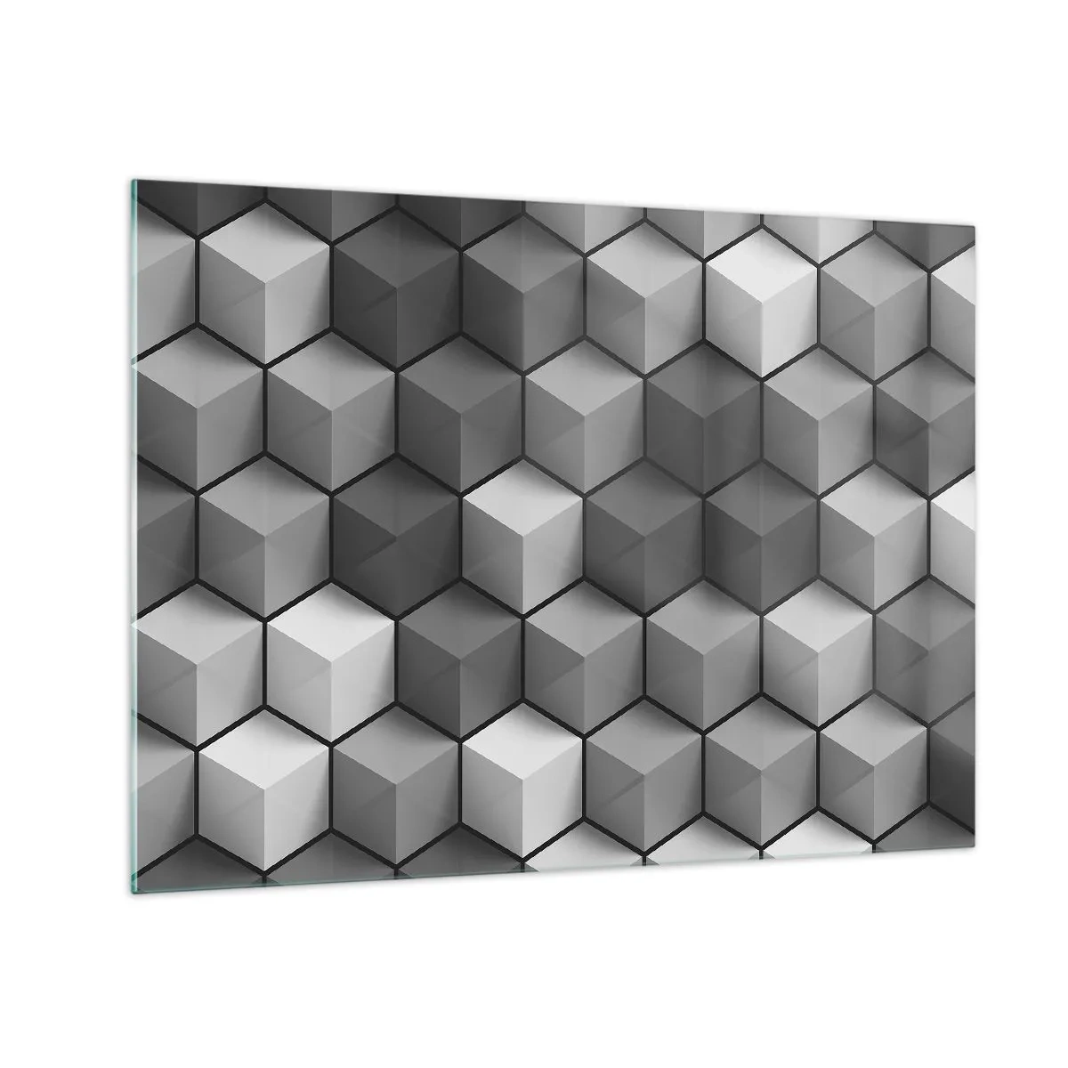 Schilderen op glas - Geometrische kubussen in grijstinten - 70x50cm - Kubistische puzzel - Moderne wanddecoratie voor woonkamer en slaapkamer ARTTOR
