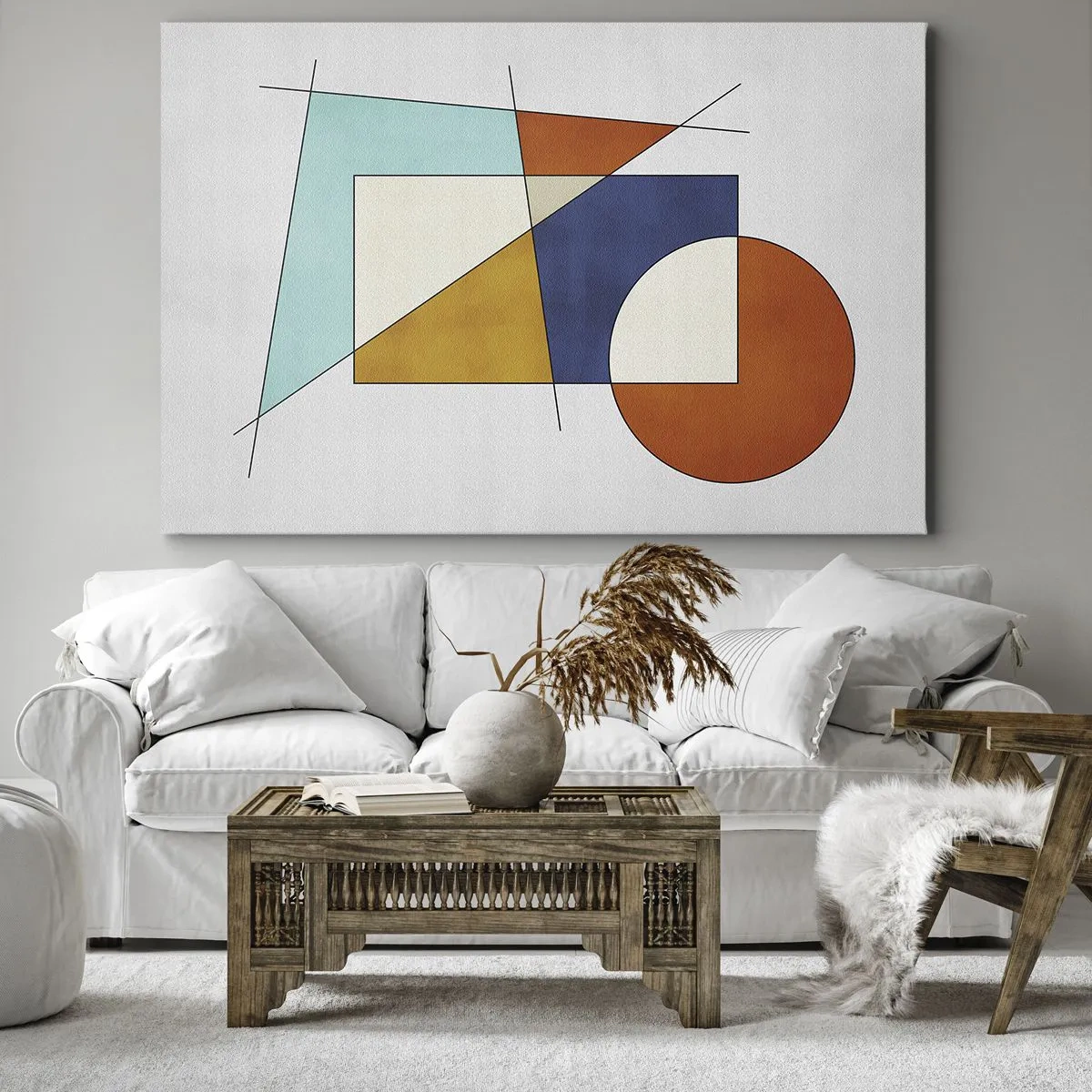 Schilderen op canvas - Een modernistische compositie van geometrische vormen en kleuren - 70x50cm - Abstractie: modernistisch plezier - Moderne wanddecoratie voor woonkamer en slaapkamer ARTTOR