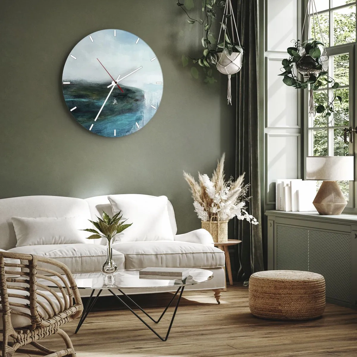 Wandklok - Klok - Een zeegezicht met een klif in turquoise en blauwe tinten - 30x30cm - Nautische abstractie - Moderne wanddecoratie voor woonkamer, keuken en slaapkamer ARTTOR