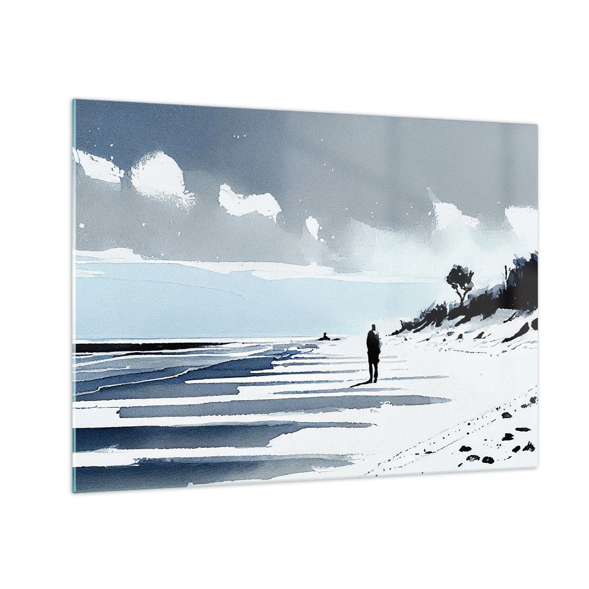 Schilderen op glas - Silhouet van een eenzame persoon die op een leeg strand loopt - 70x50cm - Alleen - Moderne wanddecoratie voor woonkamer en slaapkamer ARTTOR