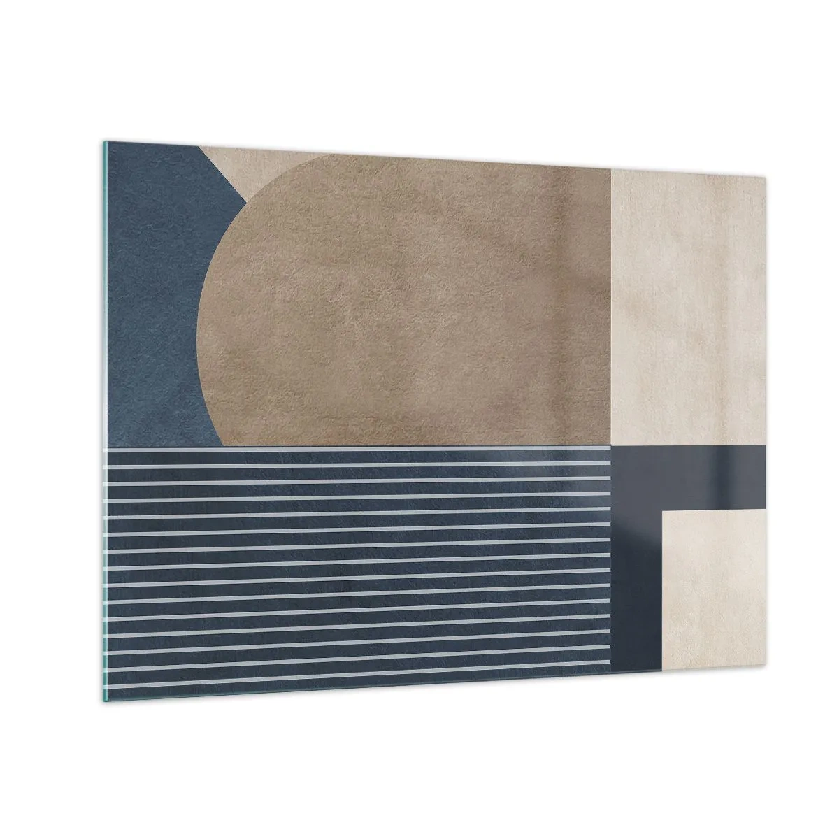 Schilderen op glas - Een minimalistische vorm met een cirkel en lijnen in beige - 70x50cm - Een compositie van eenvoud en rondheid - Moderne wanddecoratie voor woonkamer en slaapkamer ARTTOR