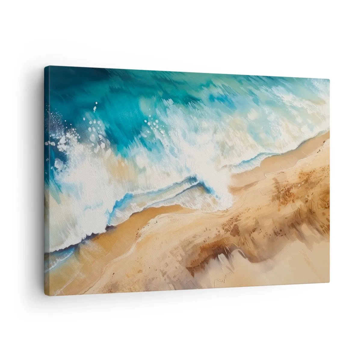 Schilderen op canvas - Een zeegolf die tegen de zandige kust beukt - 70x50cm - De terugkerende golf - Moderne wanddecoratie voor woonkamer en slaapkamer ARTTOR