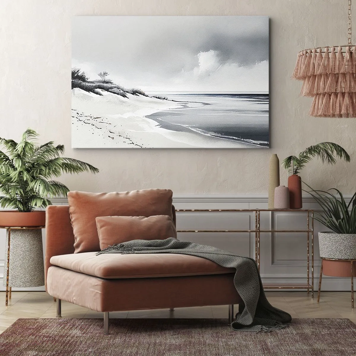 Schilderen op canvas - Een strand in gedempte tinten grijs en blauw - 70x50cm - Voor altijd samen - Moderne wanddecoratie voor woonkamer en slaapkamer ARTTOR
