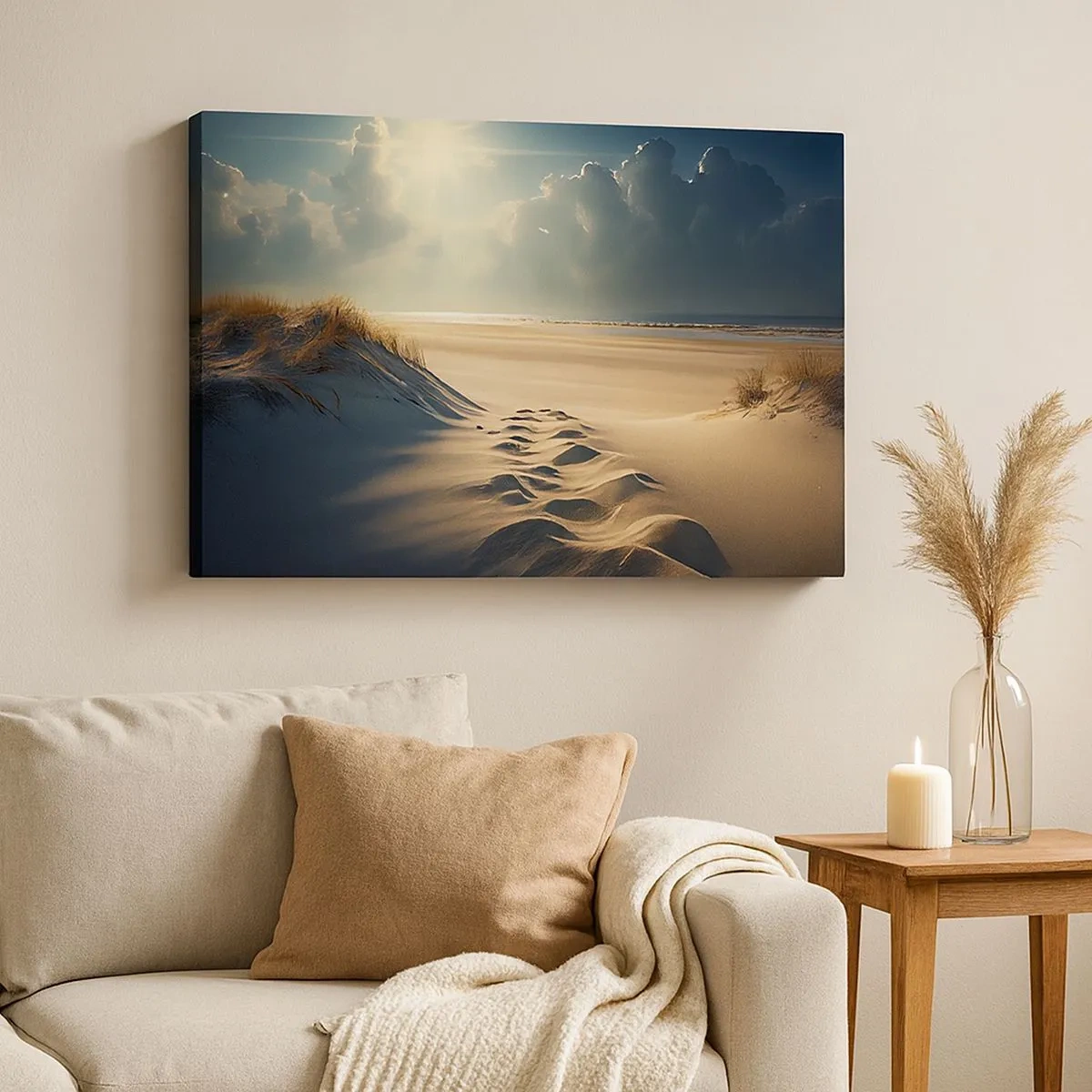 Schilderen op canvas - Gouden duinen op het strand bij zonsondergang met uitzicht op de zee - 70x50cm - Een rustgevend landschap - Moderne wanddecoratie voor woonkamer en slaapkamer ARTTOR