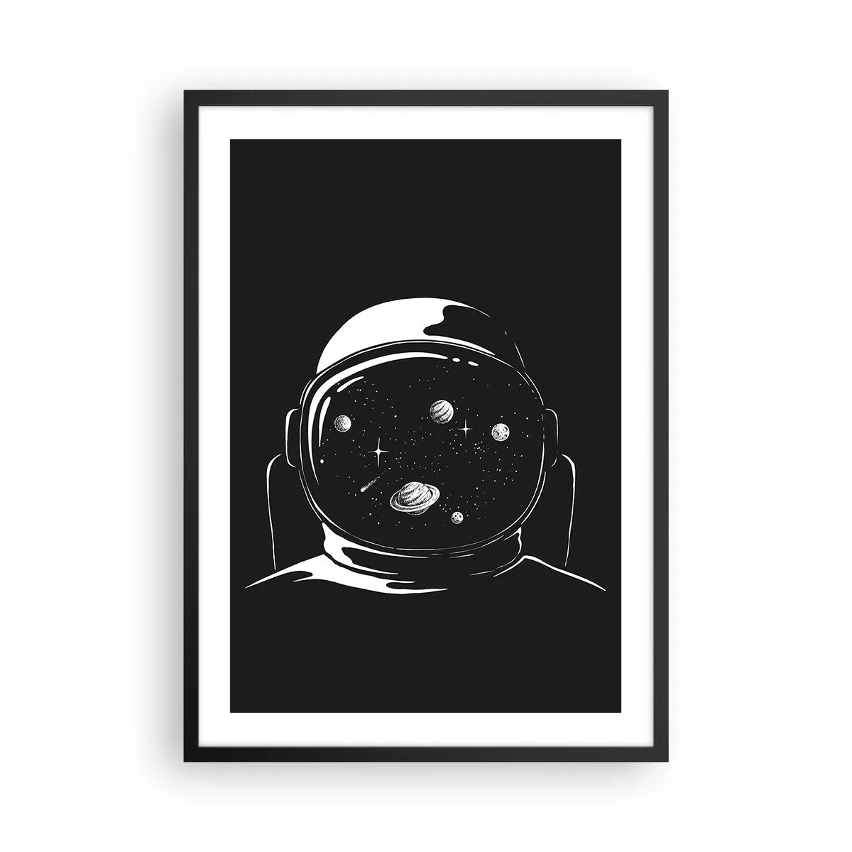 Poster in een zwarte lijst - Astronaut met de ruimte weerspiegeld in zijn helm - 50x70cm - Mooi uitzicht - Moderne wanddecoratie voor woonkamer en slaapkamer ARTTOR