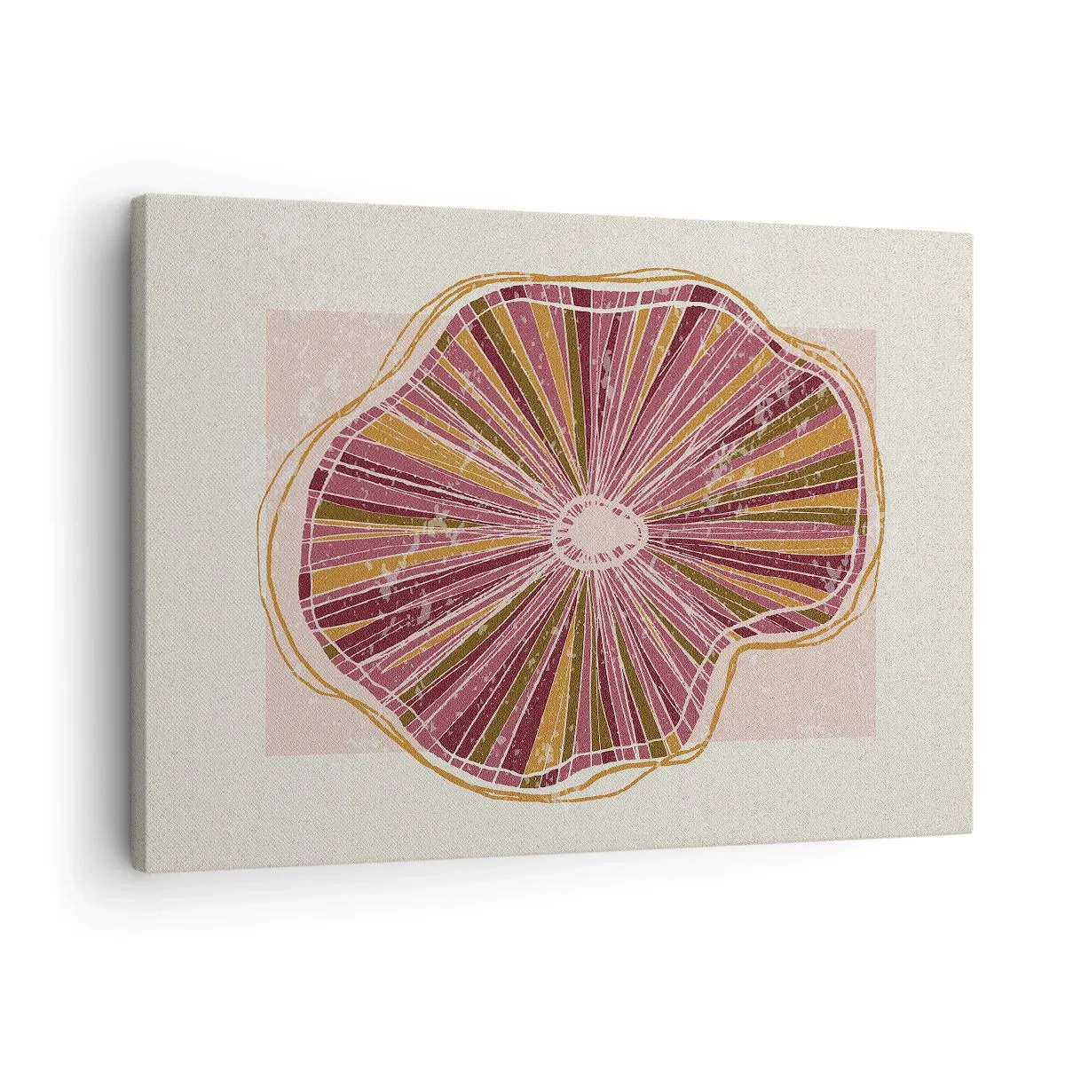 Schilderen op canvas - Abstract boomschijfpatroon in roze tinten - 70x50cm - Stralende abstractie - Moderne wanddecoratie voor woonkamer en slaapkamer ARTTOR