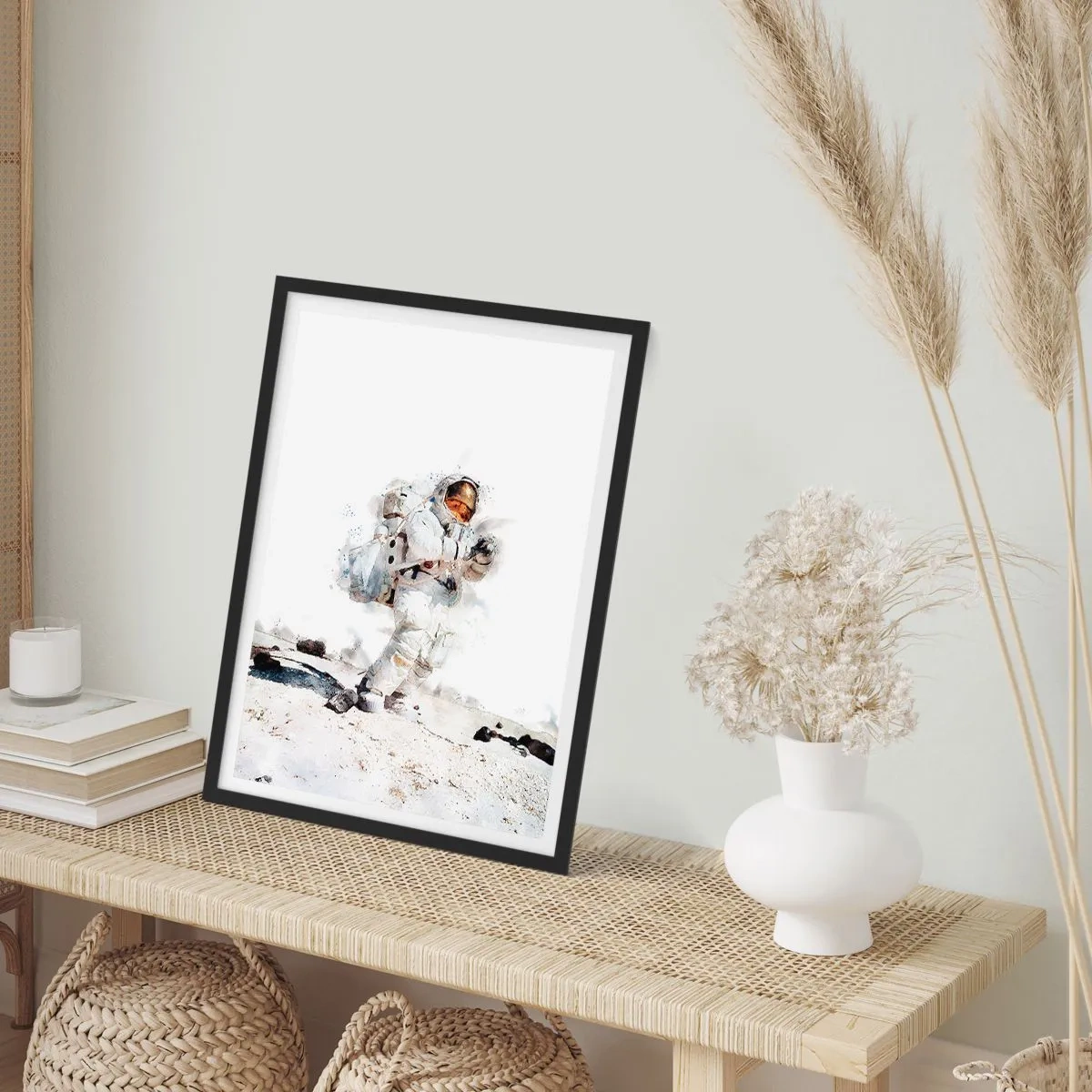Poster in een zwarte lijst - Een astronaut in een ruimtepak op het oppervlak van de maan - 50x70cm - Gezant van de Aarde - Moderne wanddecoratie voor woonkamer en slaapkamer ARTTOR
