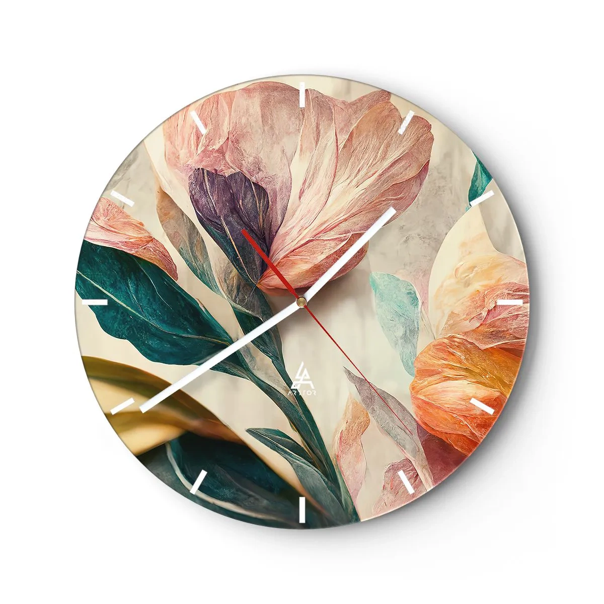 Wandklok - Klok - Kleurrijke tropische bloemen in een schilderachtige stijl op een lichte achtergrond - 30x30cm - Bloemen van de zuidelijke eilanden - Moderne wanddecoratie voor woonkamer, keuken en slaapkamer ARTTOR