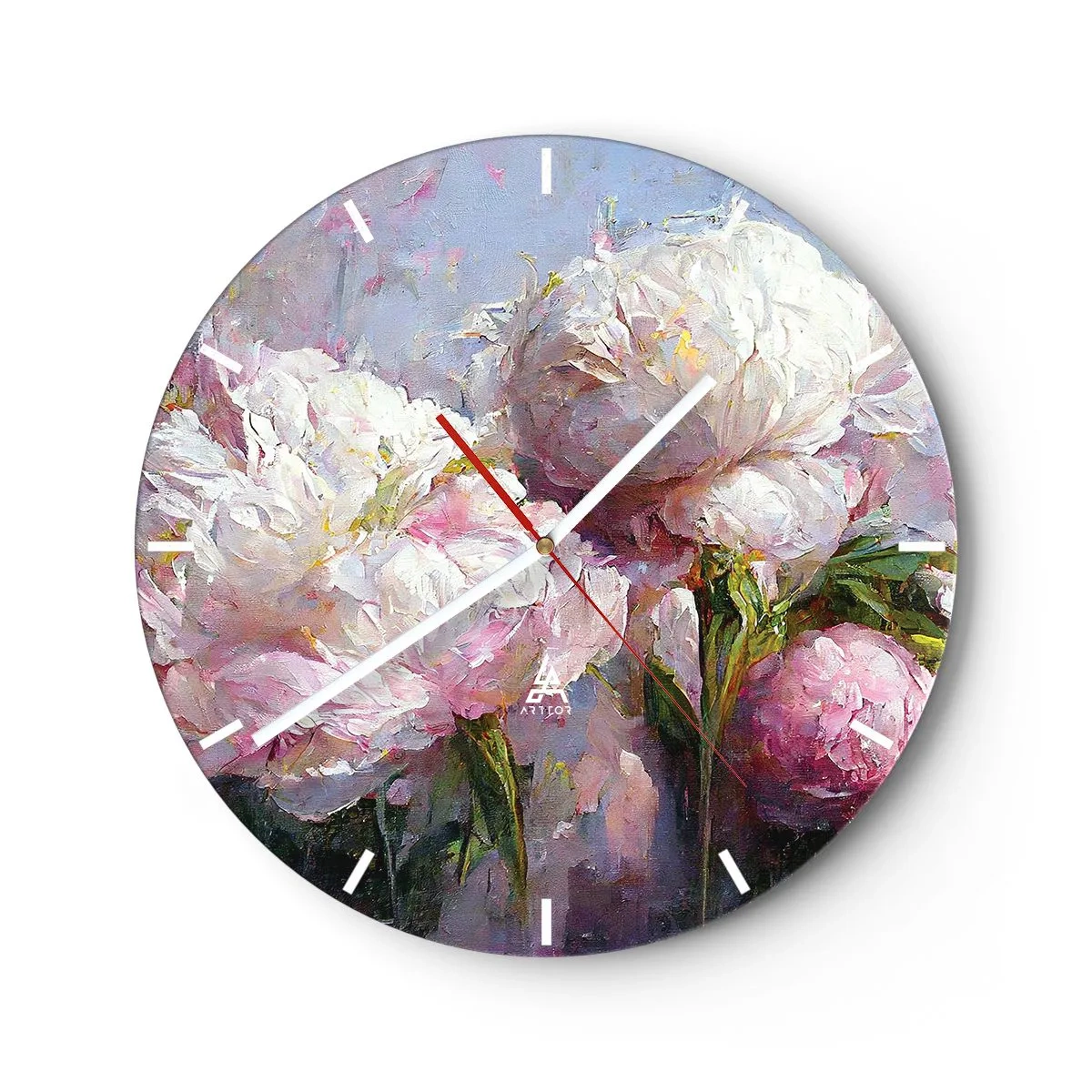 Wandklok - Klok - Een boeket van witte en roze bloemen op een blauwe achtergrond - 30x30cm - Een boeket vol leven - Moderne wanddecoratie voor woonkamer, keuken en slaapkamer ARTTOR