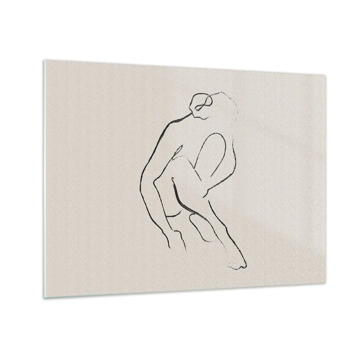 Schilderen op glas - Een minimalistische schets van een vrouwelijk silhouet in zittende positie. - 70x50cm - Intieme schets - Moderne wanddecoratie voor woonkamer en slaapkamer ARTTOR