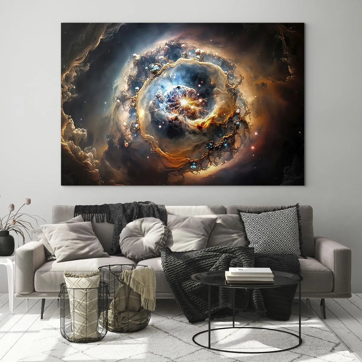 Schilderen op glas - Een kosmische explosie in het centrum van een galactische werveling - 70x50cm - Begin - Moderne wanddecoratie voor woonkamer en slaapkamer ARTTOR