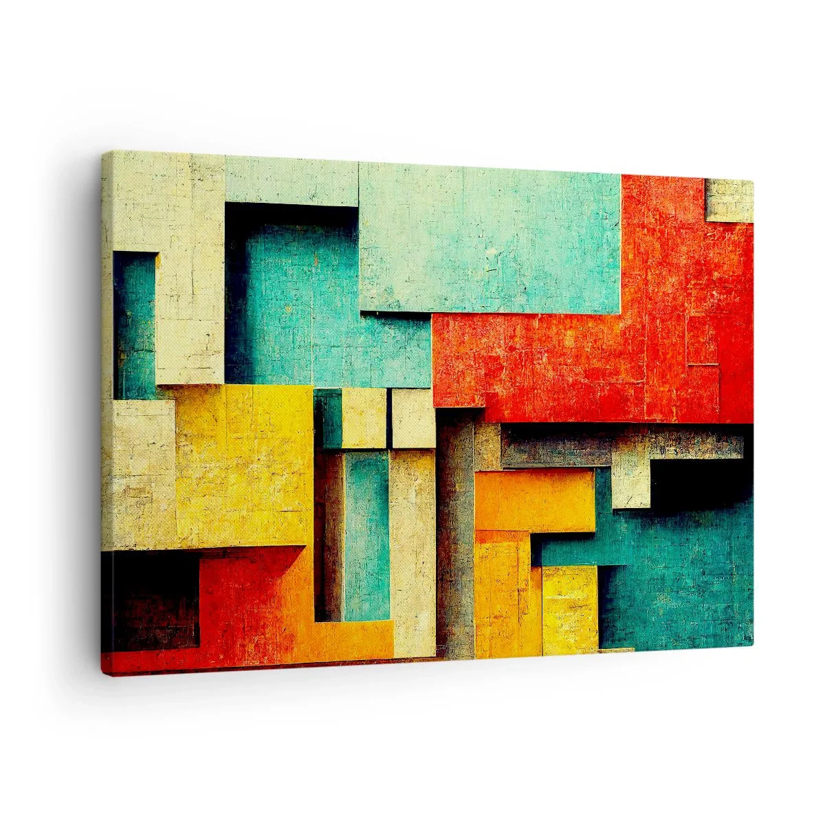 Schilderen op canvas - Abstracte geometrische vormen in levendige kleuren - 70x50cm - Festival van rechte hoeken - Moderne wanddecoratie voor woonkamer en slaapkamer ARTTOR
