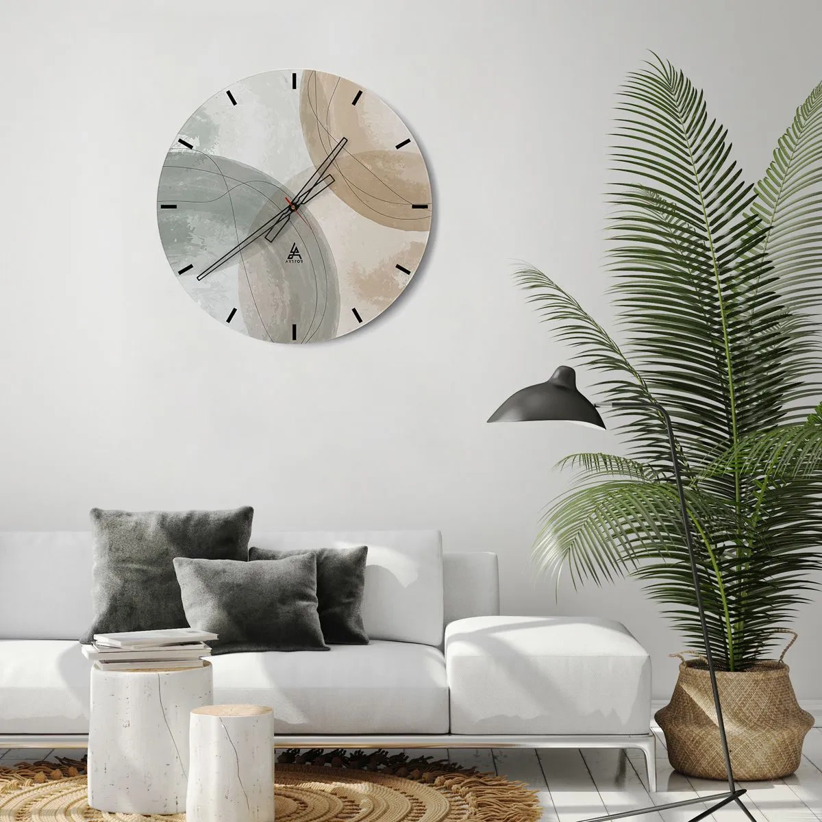 Wandklok - Klok - Abstracte, doordringende vormen in beige tinten - 30x30cm - Indringende werelden - Moderne wanddecoratie voor woonkamer, keuken en slaapkamer ARTTOR