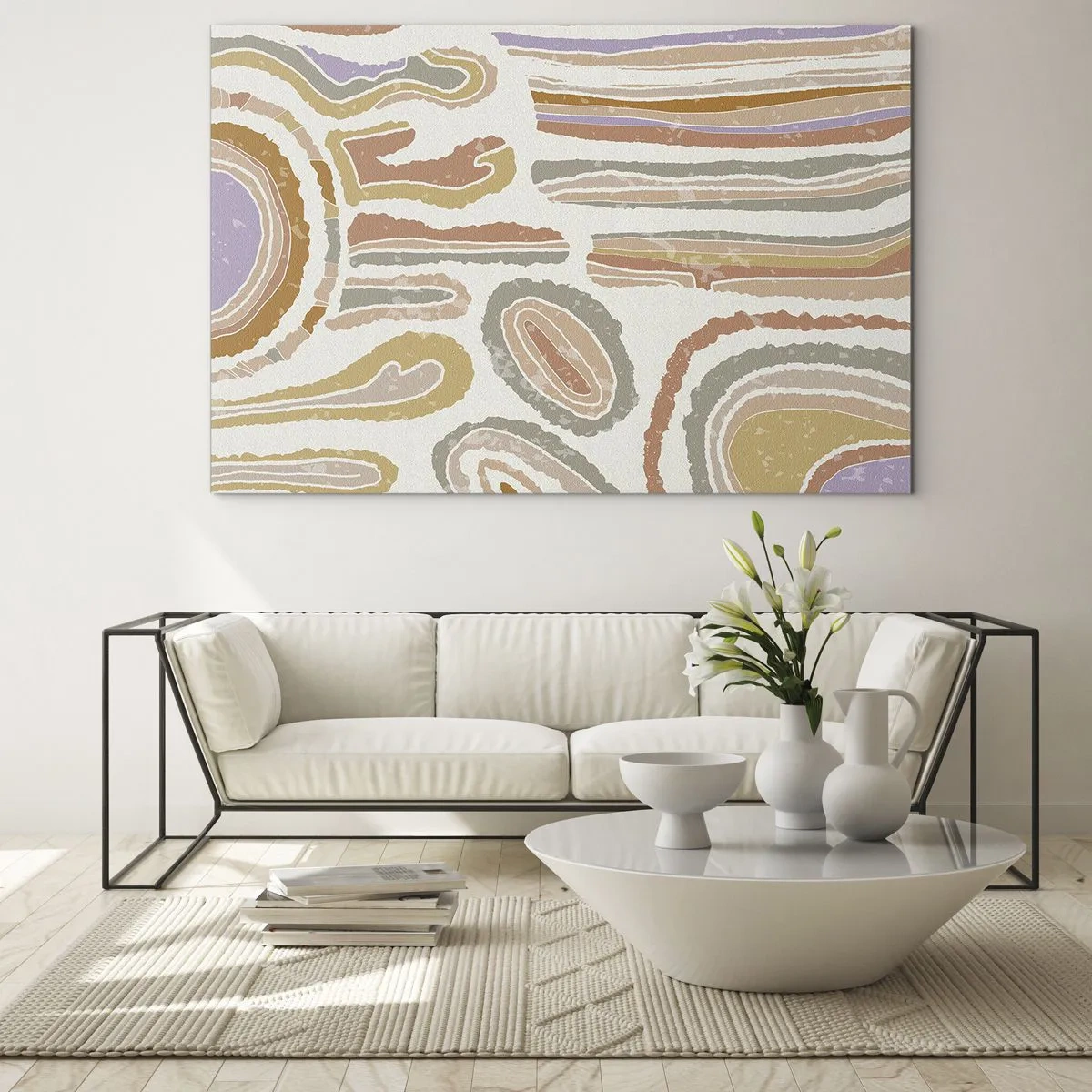 Schilderen op glas - Kleurrijke abstracte vormen die lijken op minerale dwarsdoorsneden - 70x50cm - Kleurrijke doorsneden - Moderne wanddecoratie voor woonkamer en slaapkamer ARTTOR