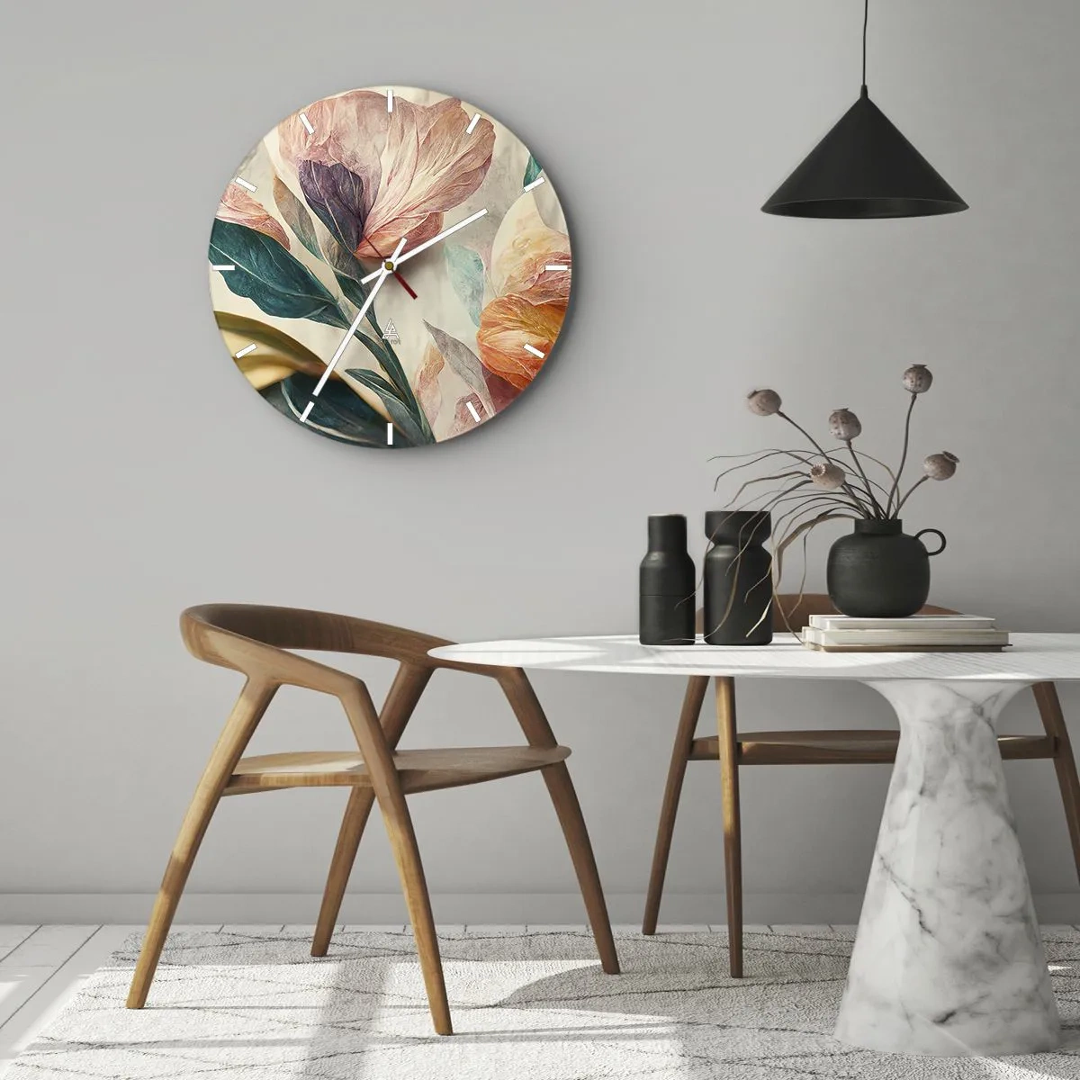 Wandklok - Klok - Kleurrijke tropische bloemen in een schilderachtige stijl op een lichte achtergrond - 30x30cm - Bloemen van de zuidelijke eilanden - Moderne wanddecoratie voor woonkamer, keuken en slaapkamer ARTTOR