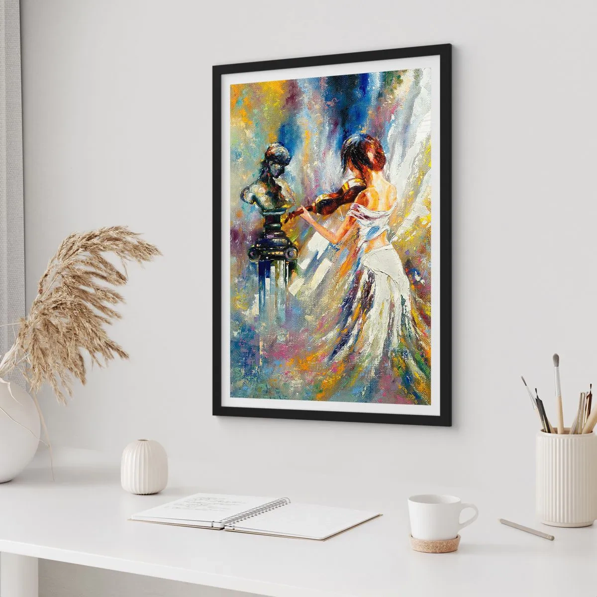 Poster in een zwarte lijst - Abstracte scène van een vrouw die viool speelt - 50x70cm - Herleven met gevoel - Moderne wanddecoratie voor woonkamer en slaapkamer ARTTOR