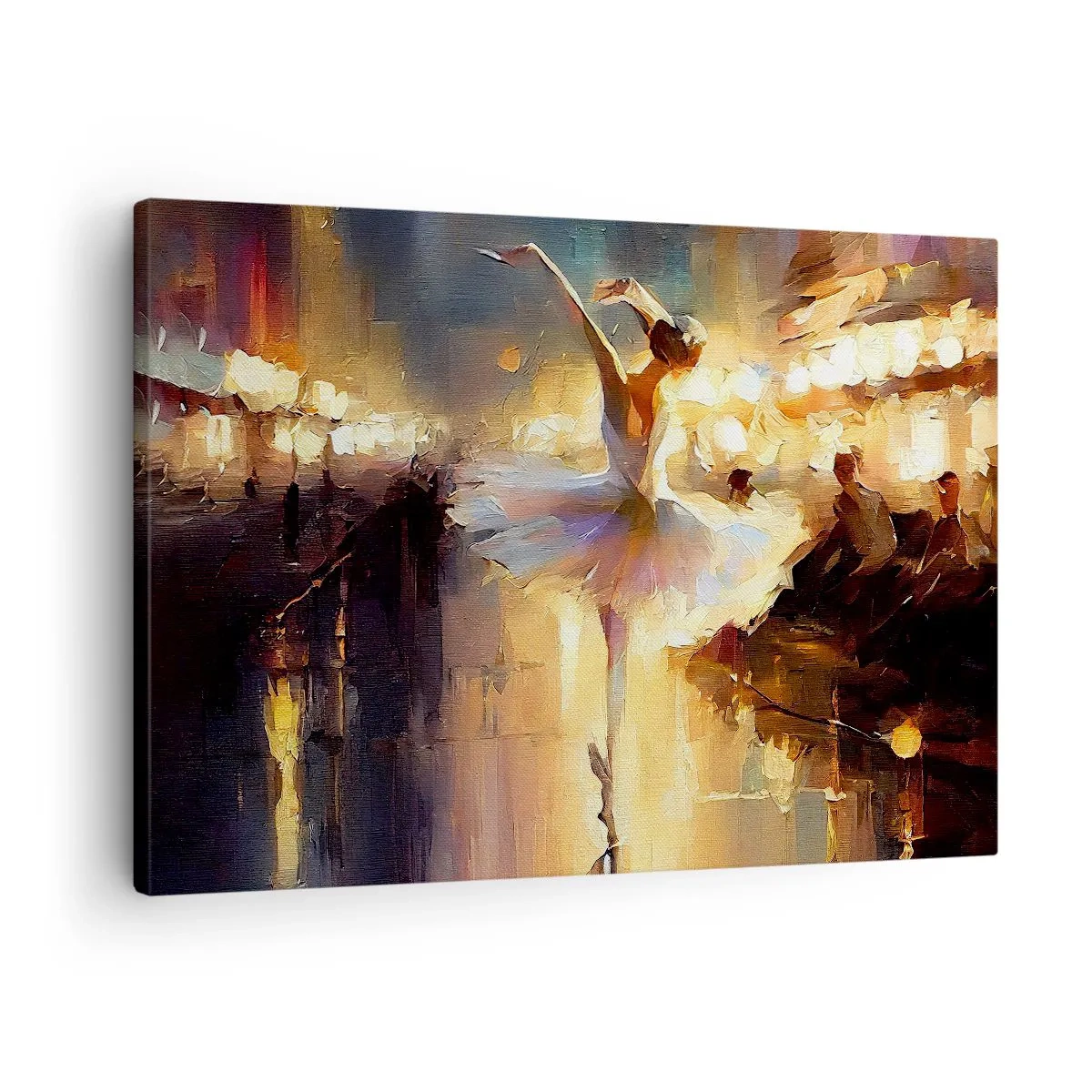 Schilderen op canvas - Een ballerina danst voor een verlicht podium - 70x50cm - Wonder op straat - Moderne wanddecoratie voor woonkamer en slaapkamer ARTTOR