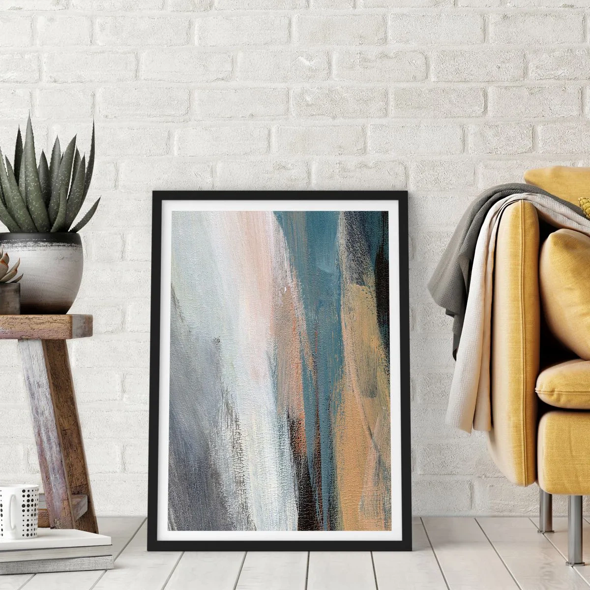 Poster in een zwarte lijst - Een abstracte compositie in gedempte kleuren - 50x70cm - Abstractie: noordelijk landschap - Moderne wanddecoratie voor woonkamer en slaapkamer ARTTOR