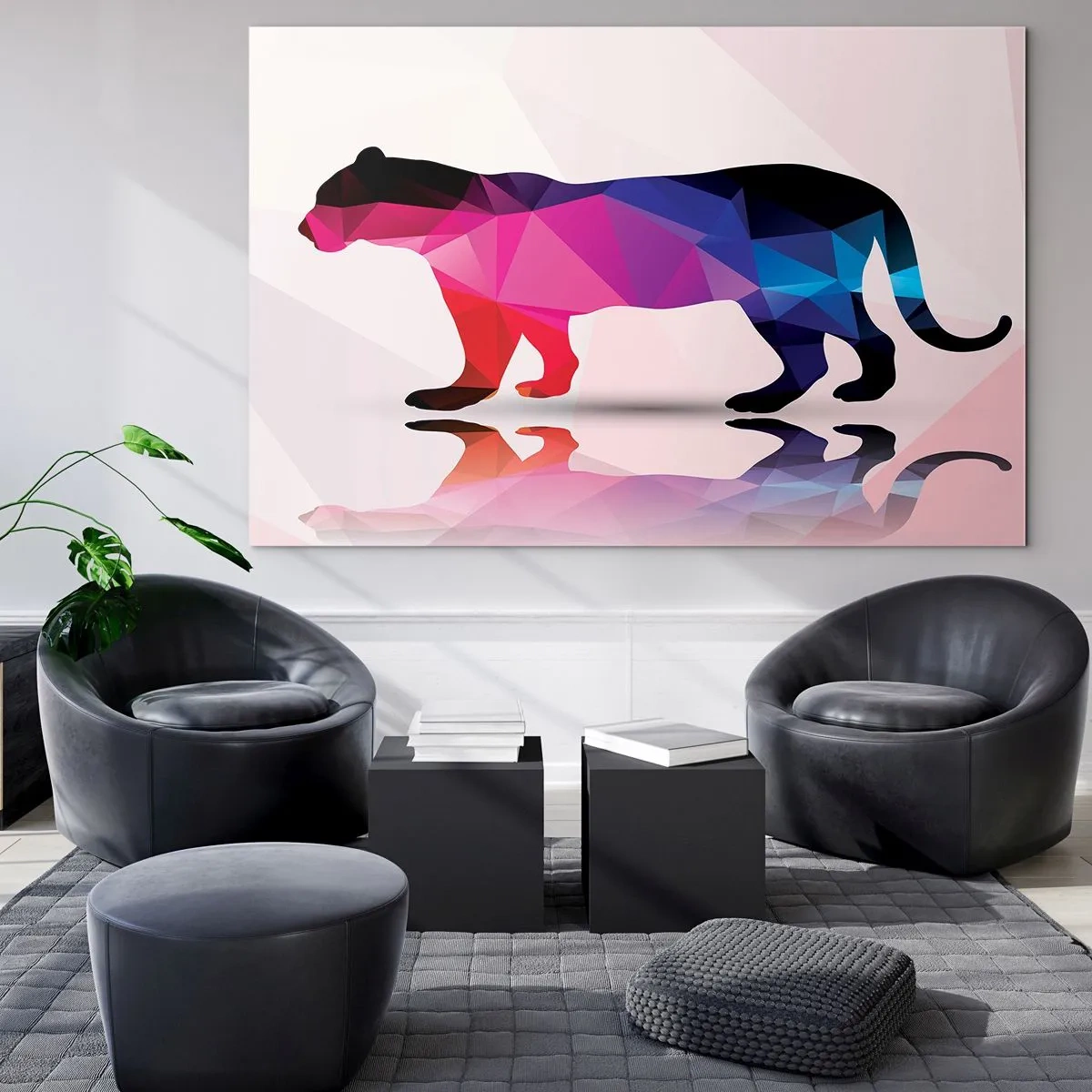 Schilderen op glas - Geometrische panter in kleurrijke abstractie - 70x50cm - Dimenten panter - Moderne wanddecoratie voor woonkamer en slaapkamer ARTTOR