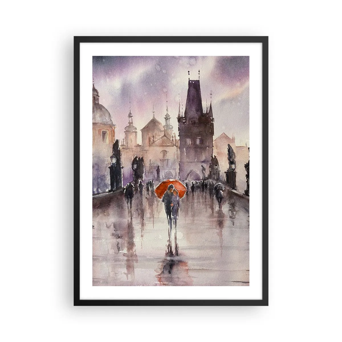 Poster in een zwarte lijst - Een romantische wandeling over de brug op een regenachtige dag - 50x70cm - Mensen veranderen niet - Moderne wanddecoratie voor woonkamer en slaapkamer ARTTOR