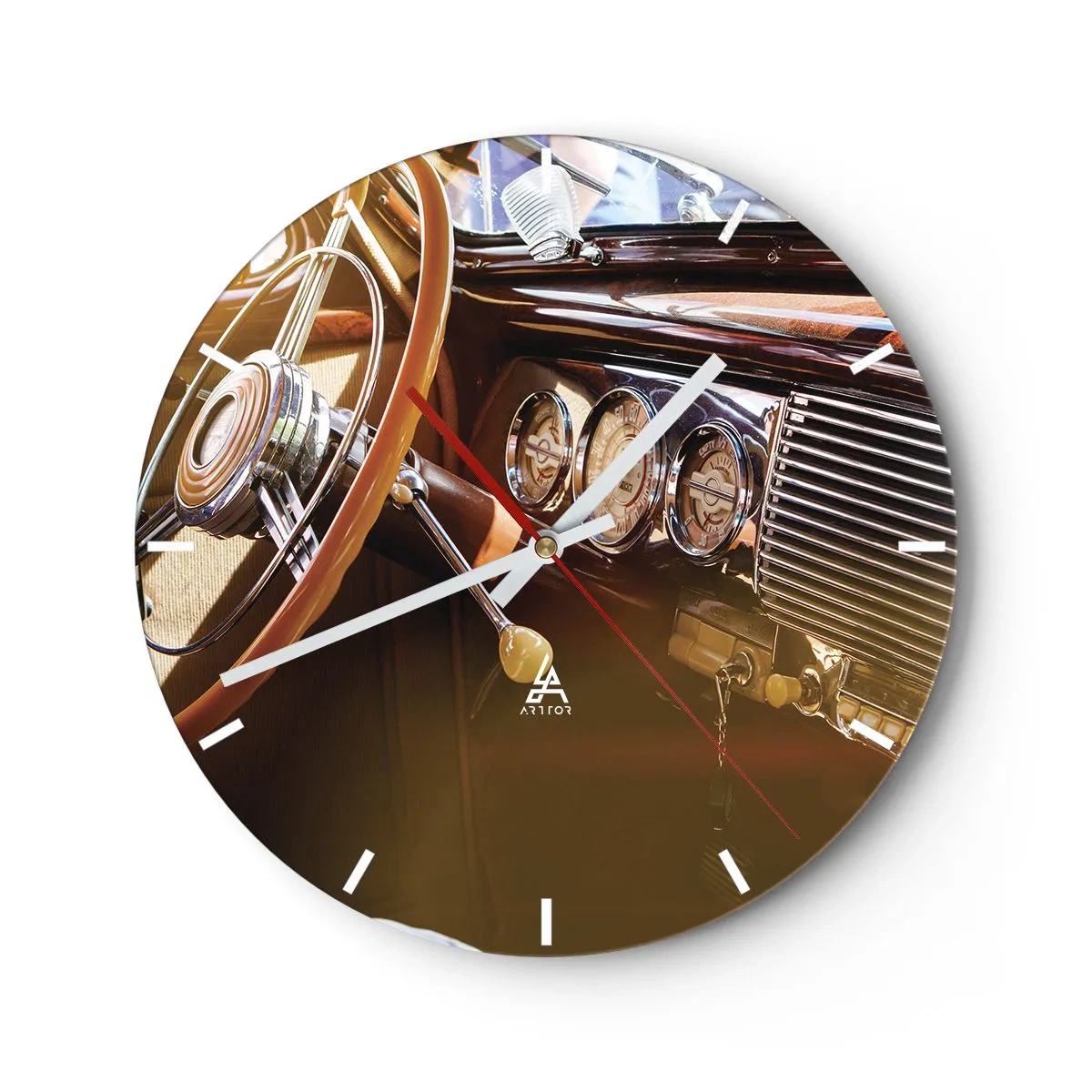 Wandklok - Klok - Klassieke auto-interieur met houten afwerking - 30x30cm - Een adem van luxe uit het verleden - Moderne wanddecoratie voor woonkamer, keuken en slaapkamer ARTTOR