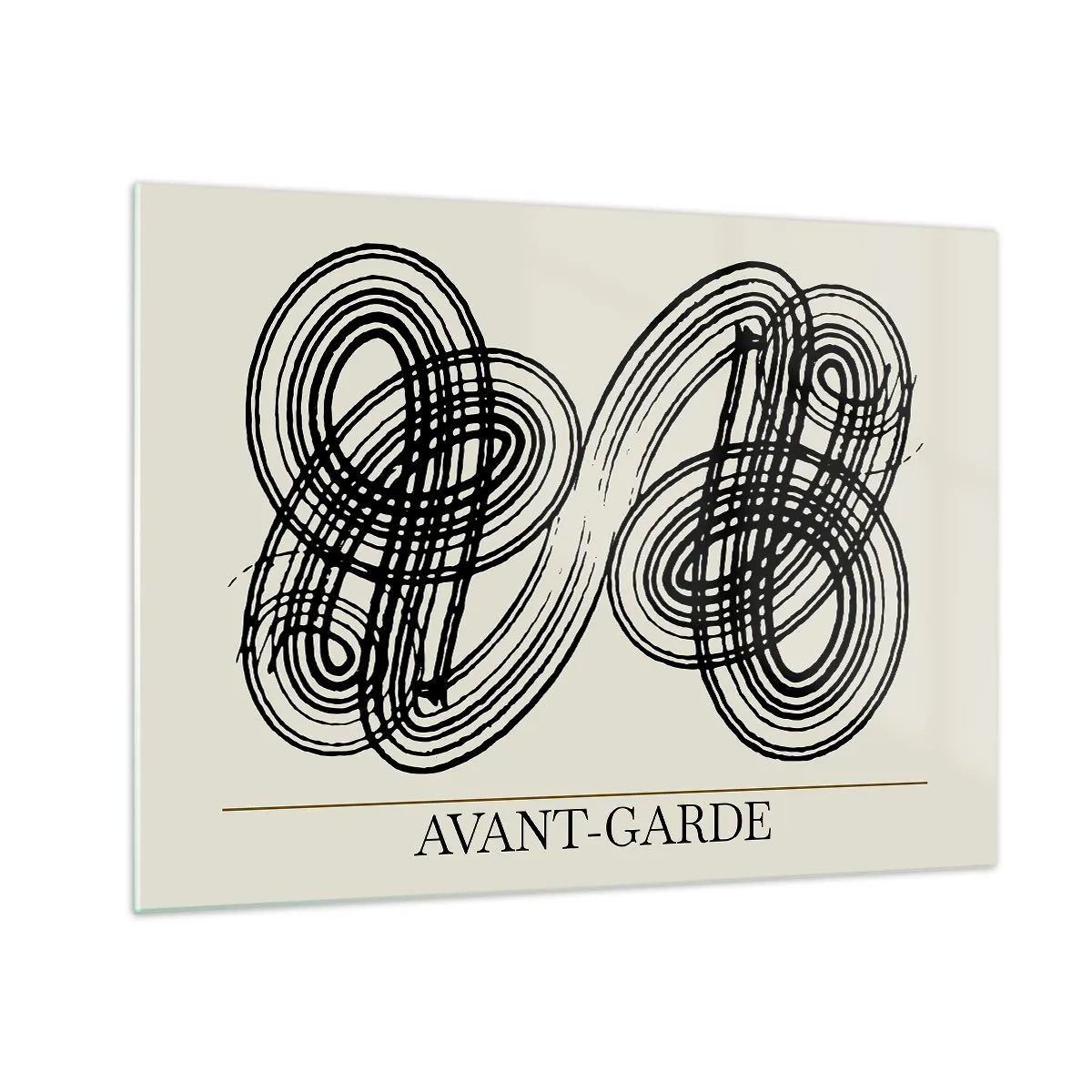 Schilderen op glas - Zwarte avant-garde lussen en lijnen op een lichte achtergrond - 70x50cm - Het kwam er spontaan uit - Moderne wanddecoratie voor woonkamer en slaapkamer ARTTOR