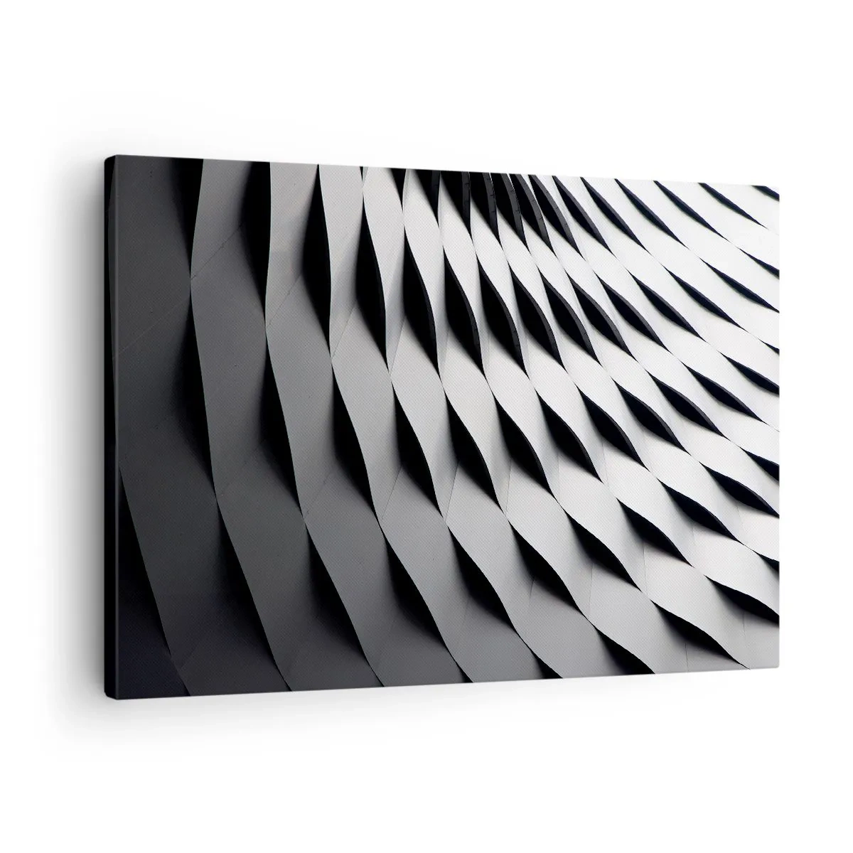Schilderen op canvas - Abstract geometrisch patroon in tinten zwart en wit - 70x50cm - Aan de oppervlakte van de golven - Moderne wanddecoratie voor woonkamer en slaapkamer ARTTOR