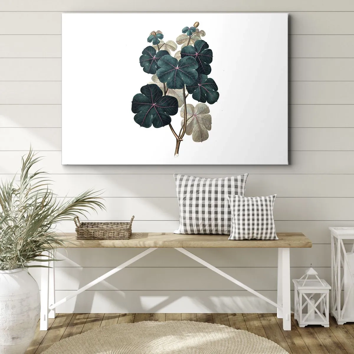 Schilderen op canvas - Botanische illustratie met bladeren in tinten groen en beige - 70x50cm - Uit het oude herbarium - Moderne wanddecoratie voor woonkamer en slaapkamer ARTTOR