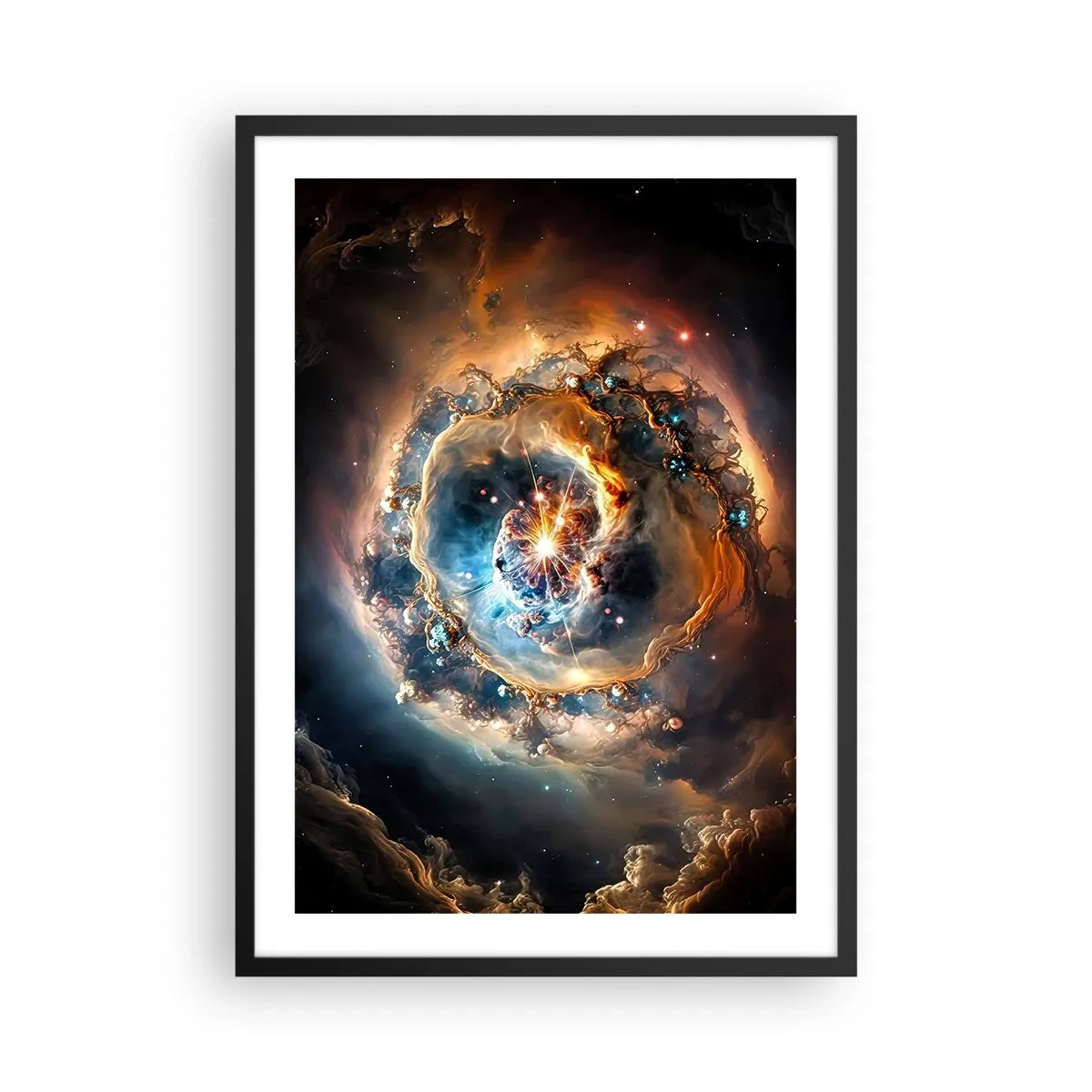 Poster in een zwarte lijst - Een kosmische explosie van licht en energie in de galactische ruimte. - 50x70cm - Begin - Moderne wanddecoratie voor woonkamer en slaapkamer ARTTOR