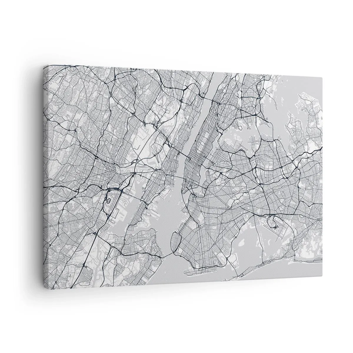 Schilderen op canvas - Een stadskaart in minimalistische stijl op een grijze achtergrond - 70x50cm - De anatomie van een metropool - Moderne wanddecoratie voor woonkamer en slaapkamer ARTTOR